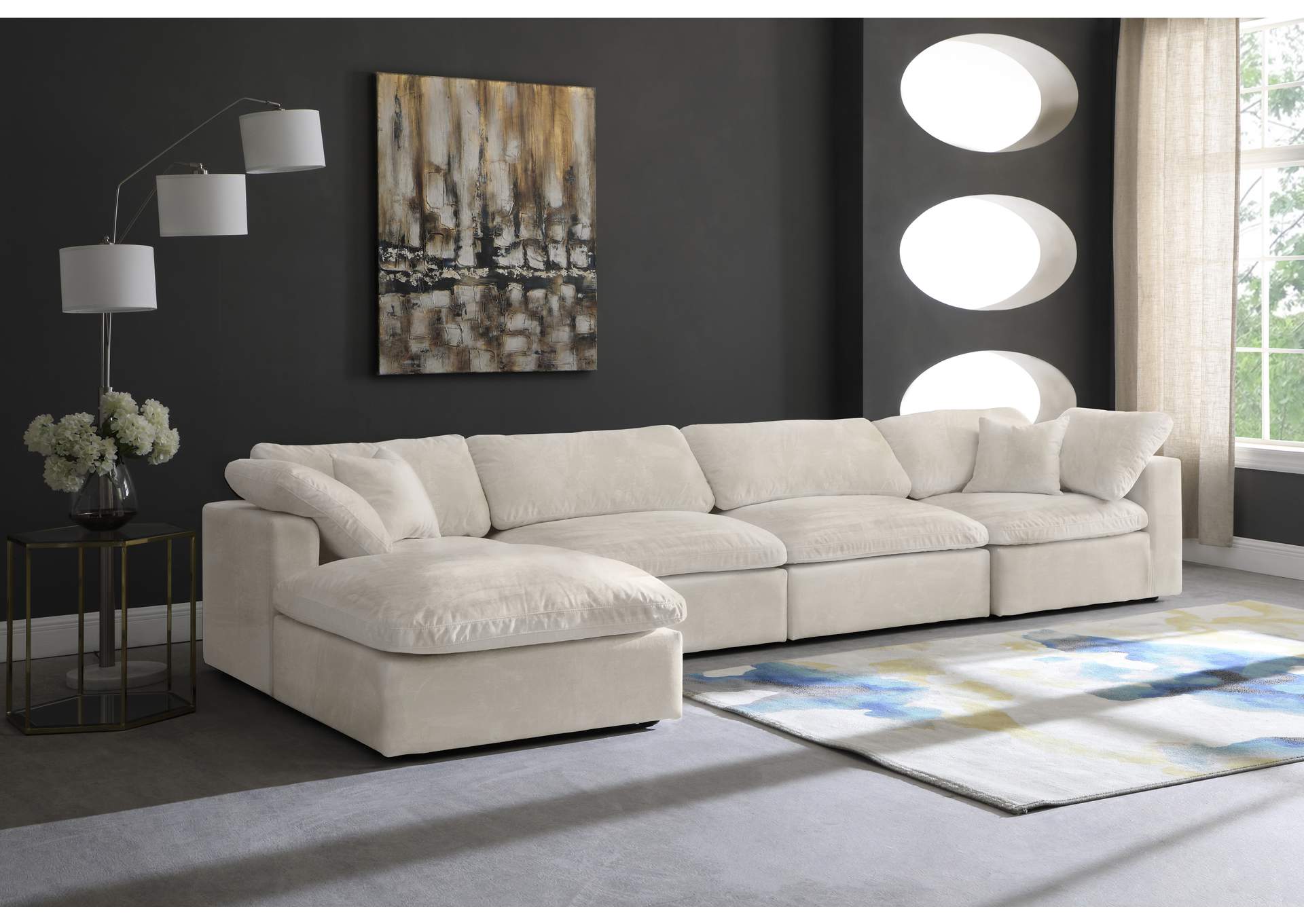 Cozy Cream Velvet Comfort Modular Sectional,Meridian Furniture