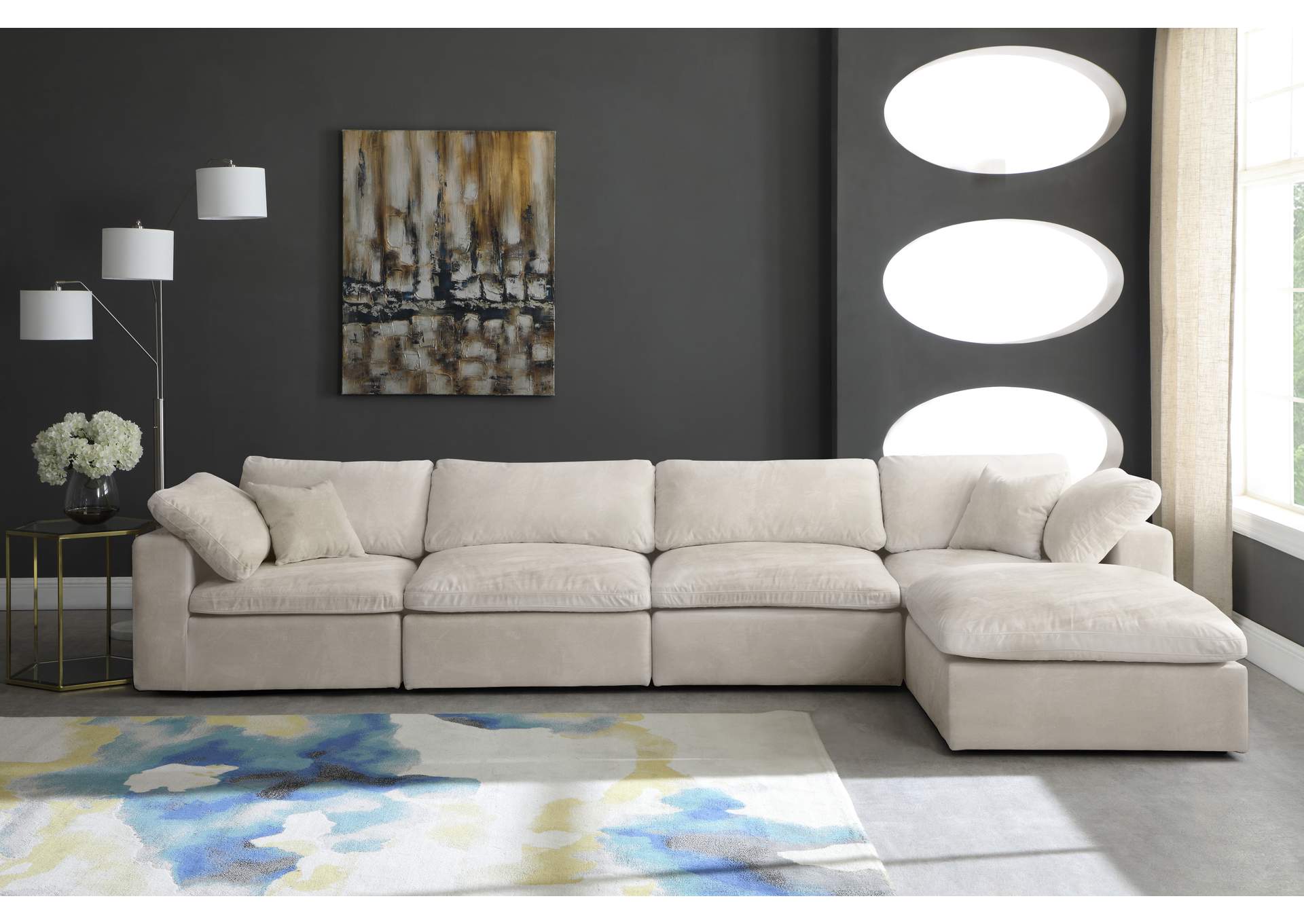 Cozy Cream Velvet Comfort Modular Sectional,Meridian Furniture