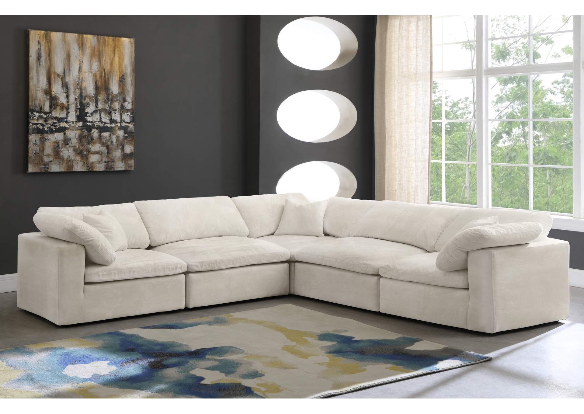 Cozy Cream Velvet Comfort Modular Sectional,Meridian Furniture