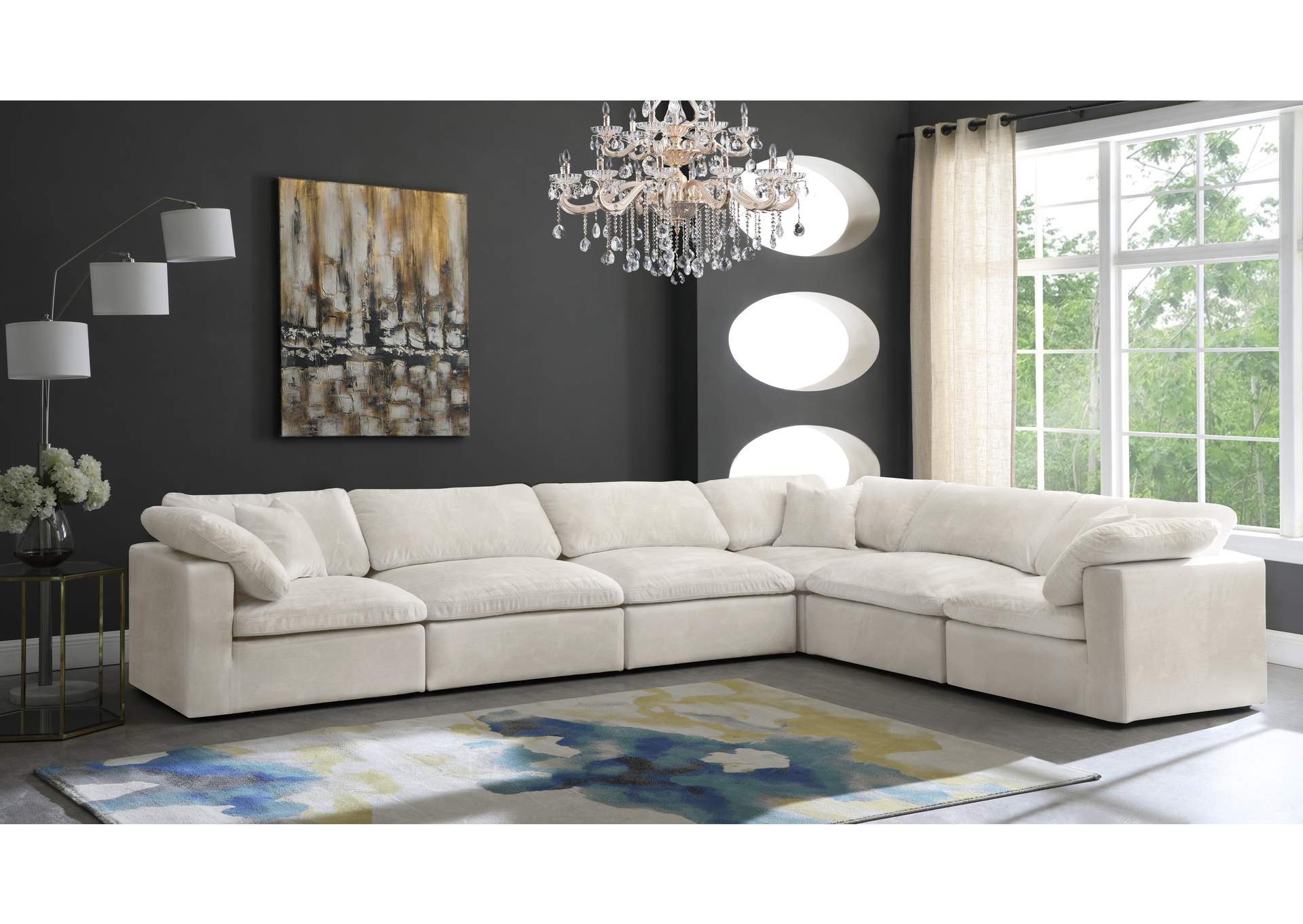 Cozy Cream Velvet Comfort Modular Sectional,Meridian Furniture