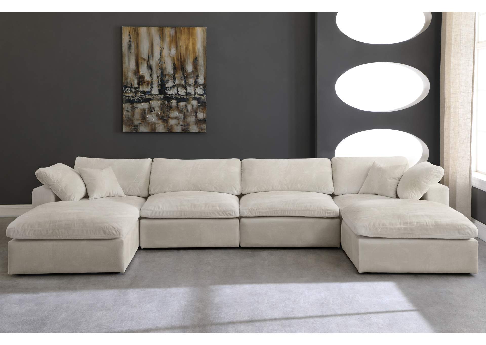 Cozy Cream Velvet Comfort Modular Sectional,Meridian Furniture