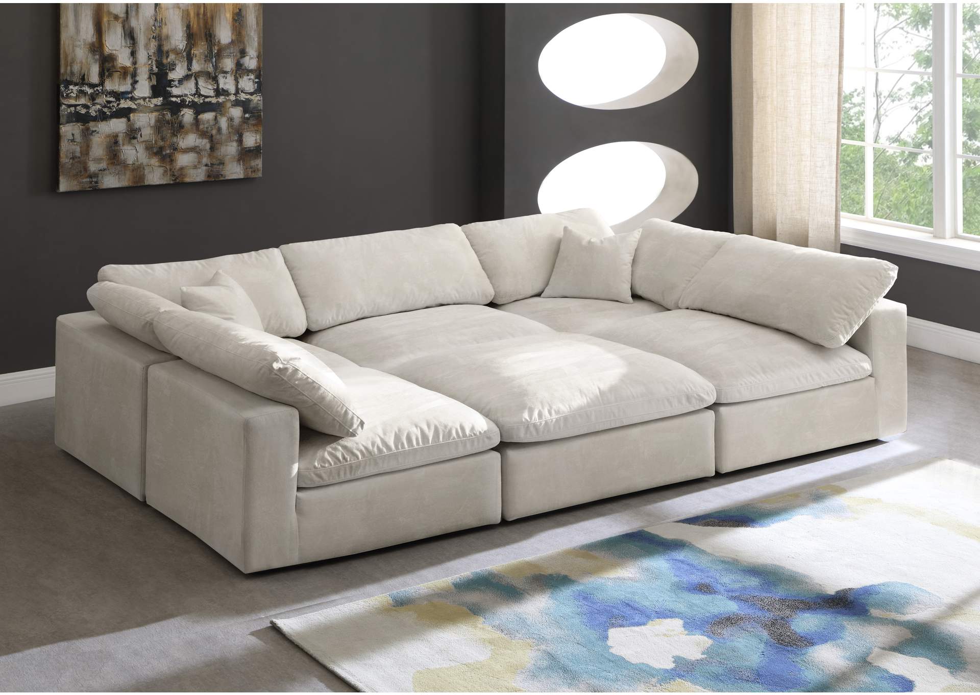 Cozy Cream Velvet Comfort Modular Sectional,Meridian Furniture