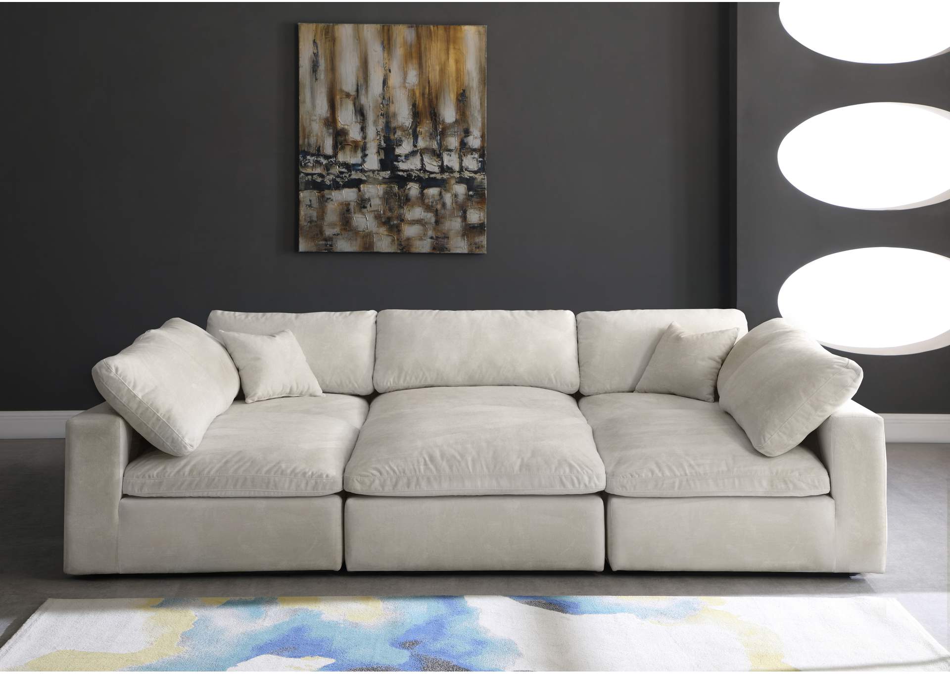 Cozy Cream Velvet Comfort Modular Sectional,Meridian Furniture