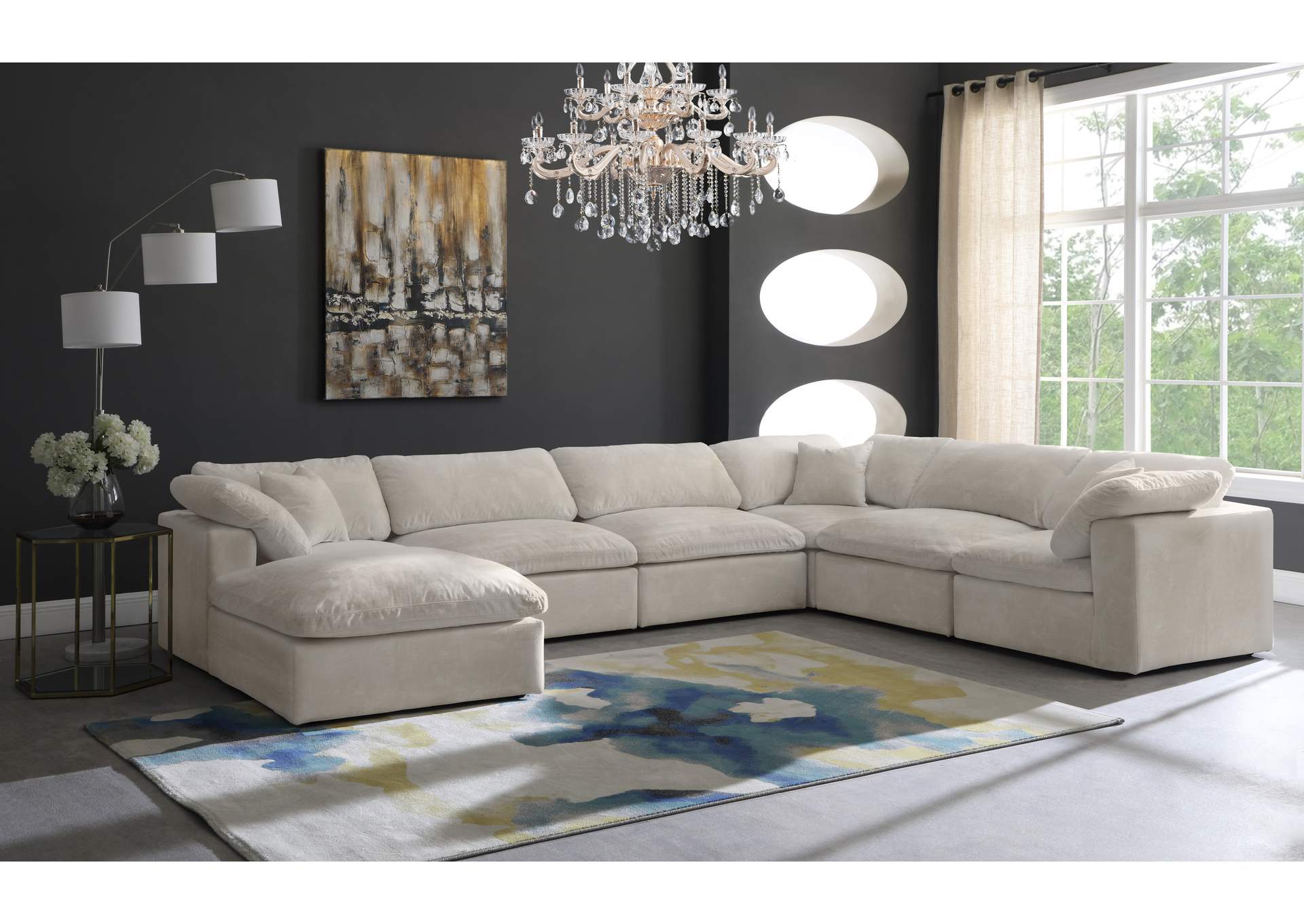 Cozy Cream Velvet Comfort Modular Sectional,Meridian Furniture