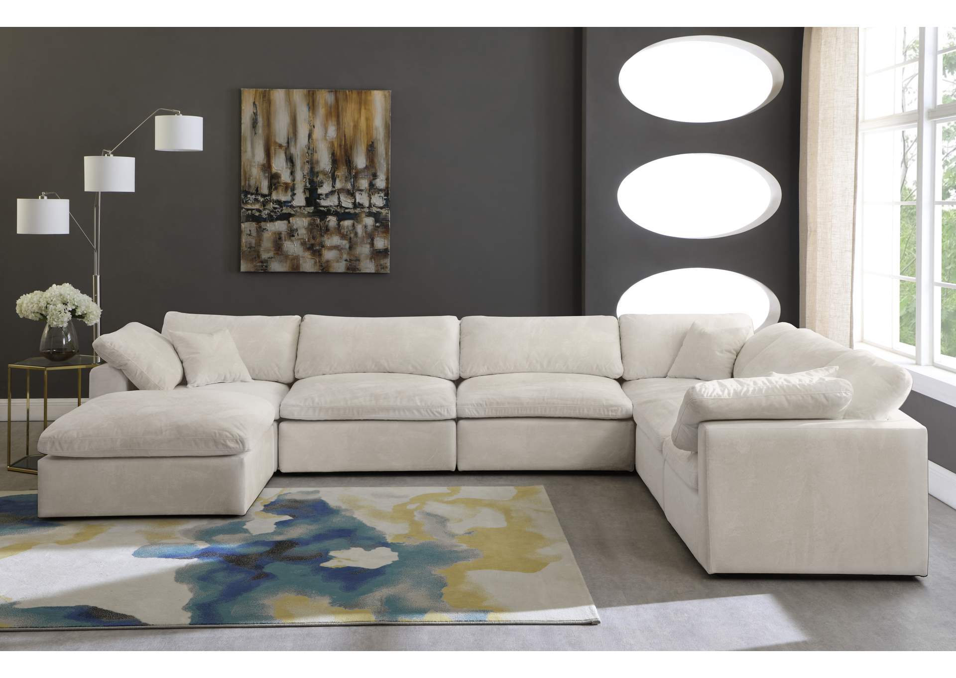 Cozy Cream Velvet Comfort Modular Sectional,Meridian Furniture