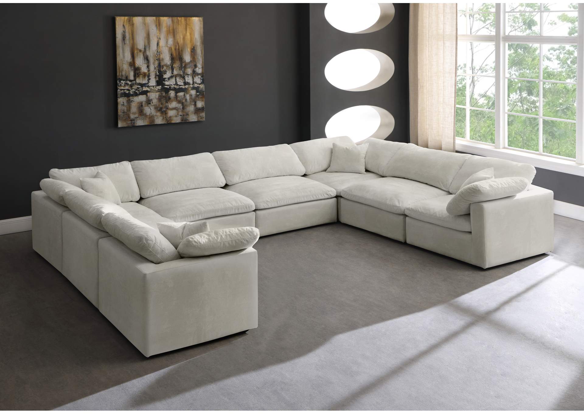 Cozy Cream Velvet Comfort Modular Sectional,Meridian Furniture