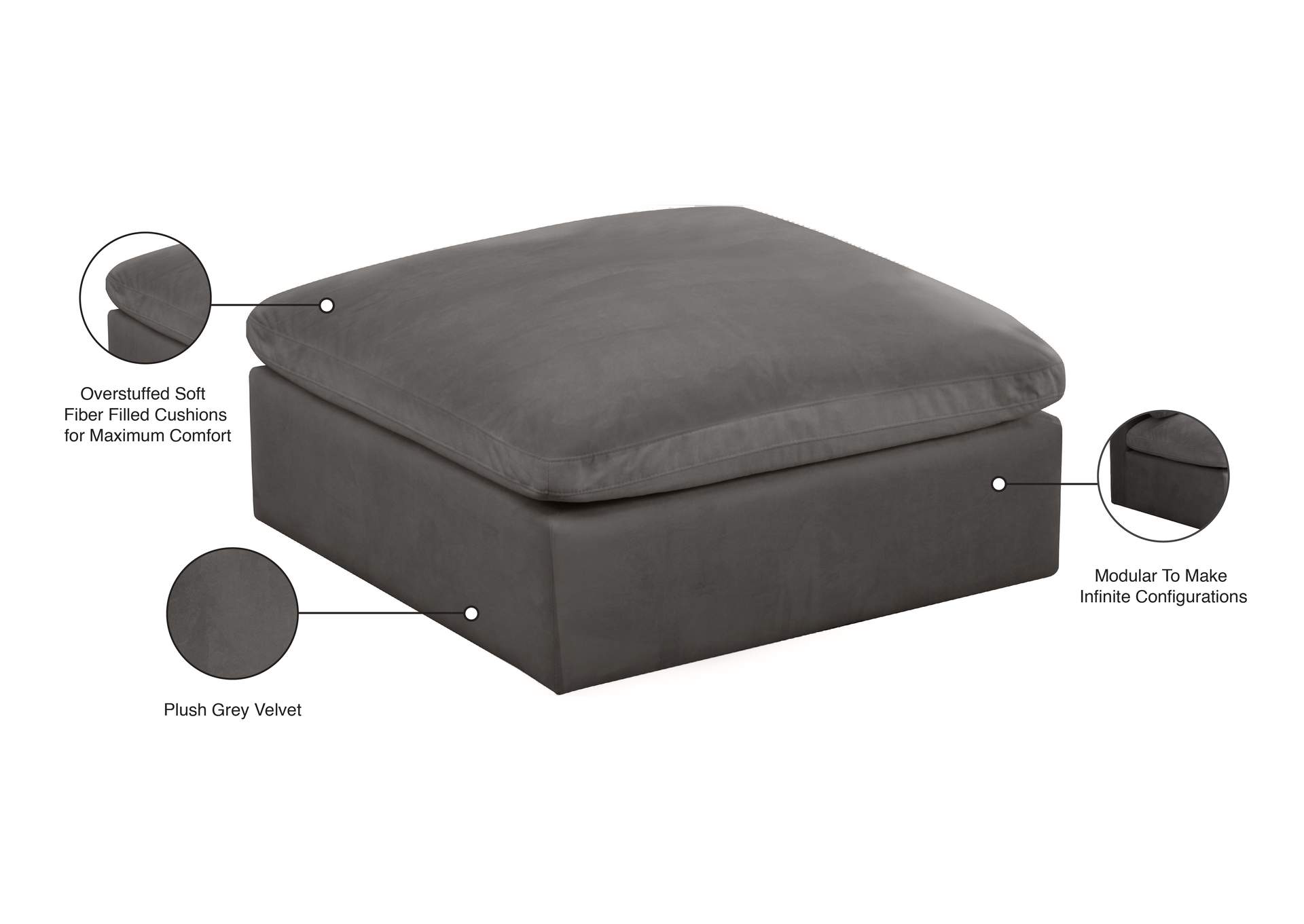 Cozy Grey Velvet Ottoman,Meridian Furniture