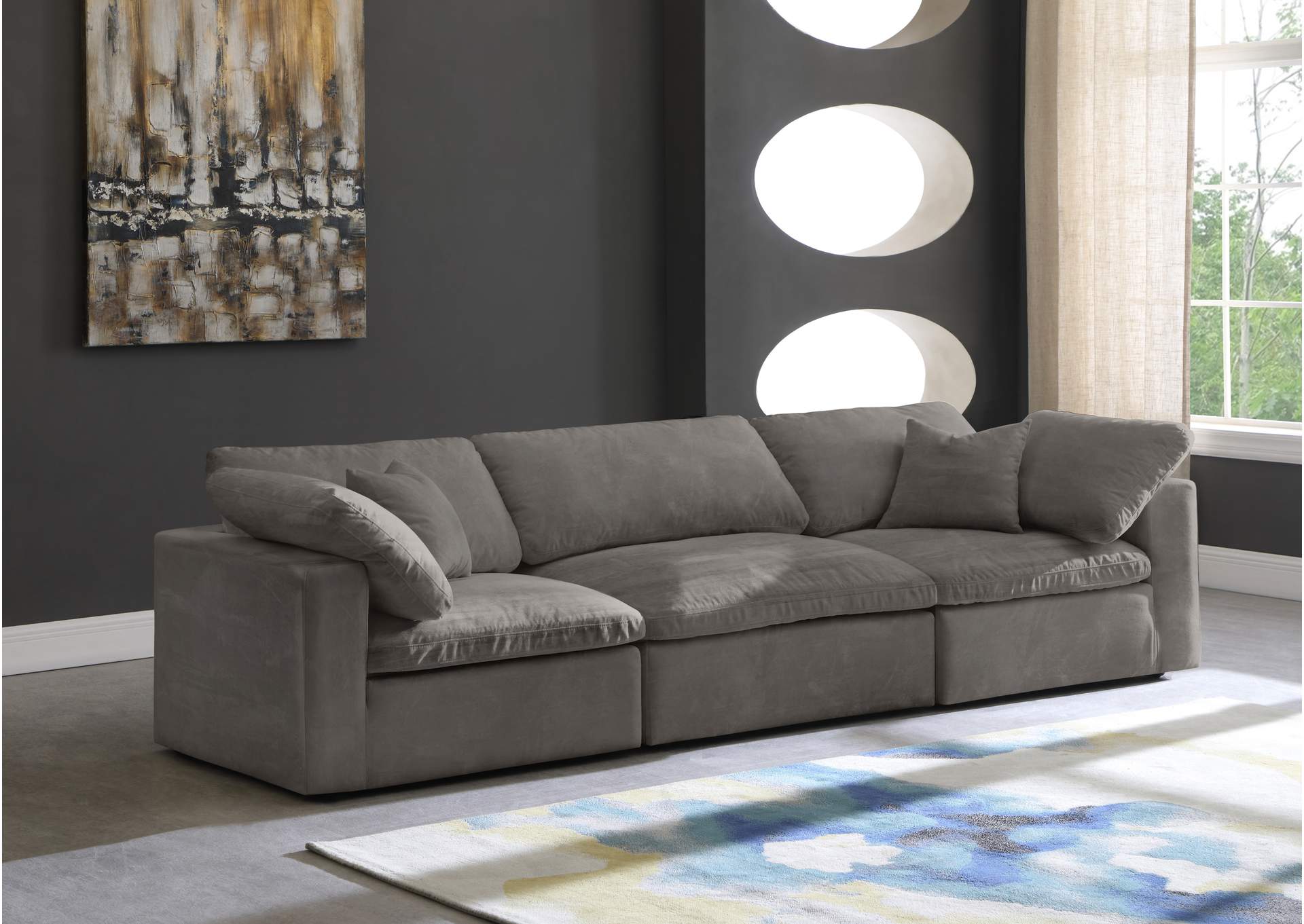 Cozy Grey Velvet Comfort Modular Sofa,Meridian Furniture