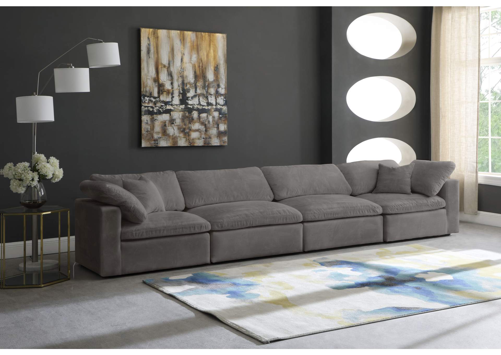 Cozy Grey Velvet Comfort Modular Sofa,Meridian Furniture