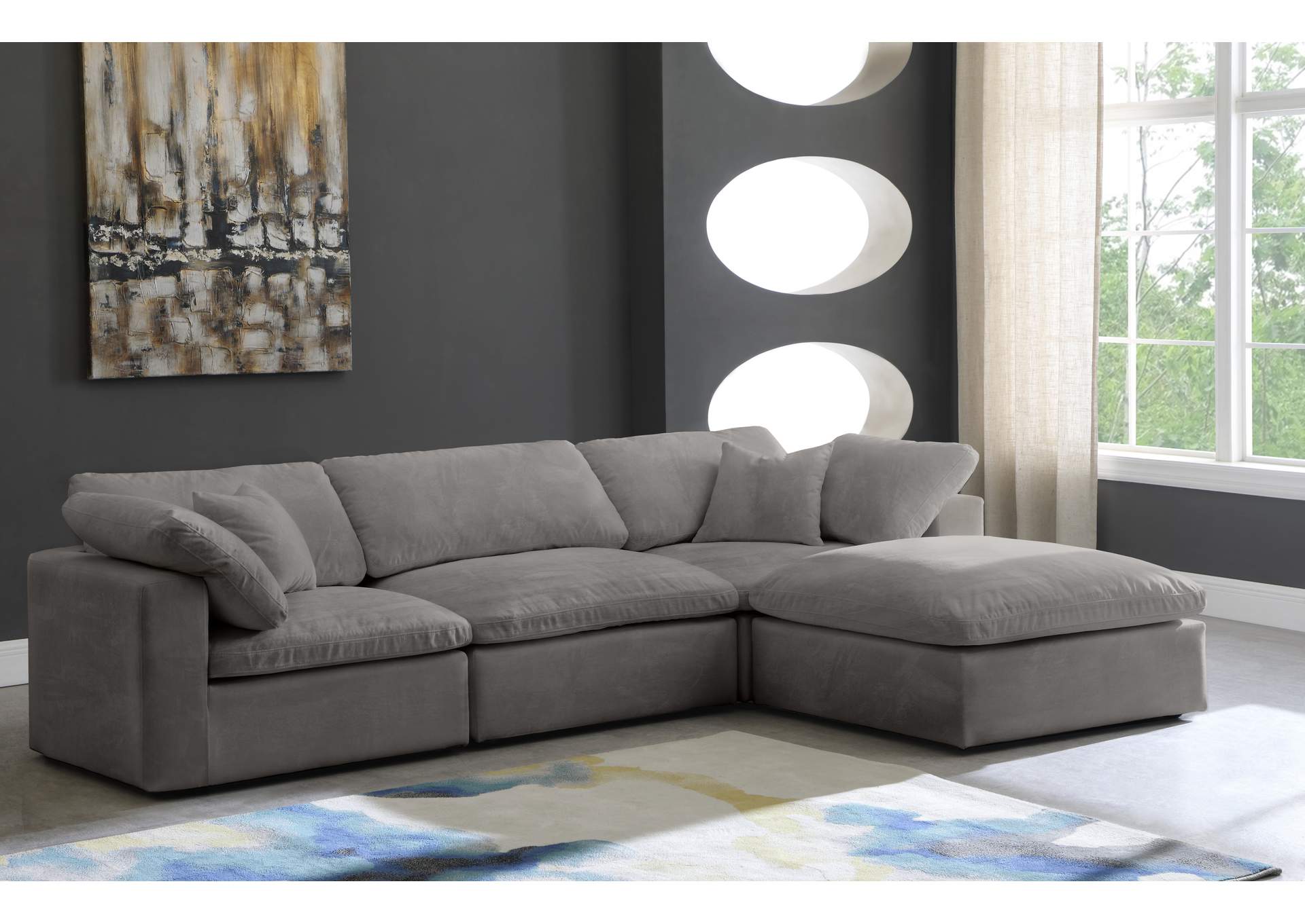 Cozy Grey Velvet Comfort Modular Sectional,Meridian Furniture