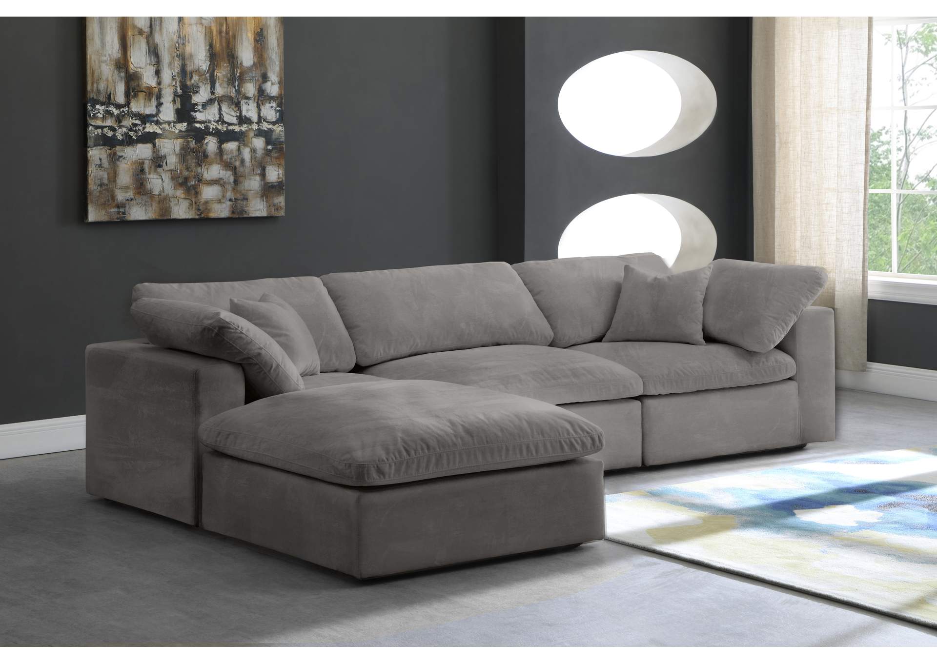 Cozy Grey Velvet Comfort Modular Sectional,Meridian Furniture