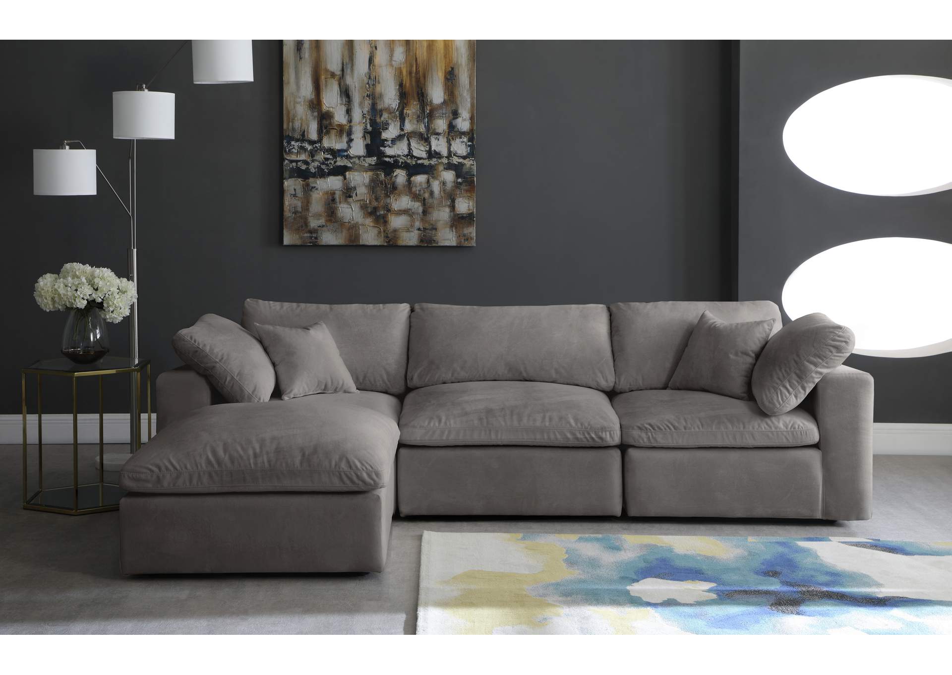 Cozy Grey Velvet Comfort Modular Sectional,Meridian Furniture