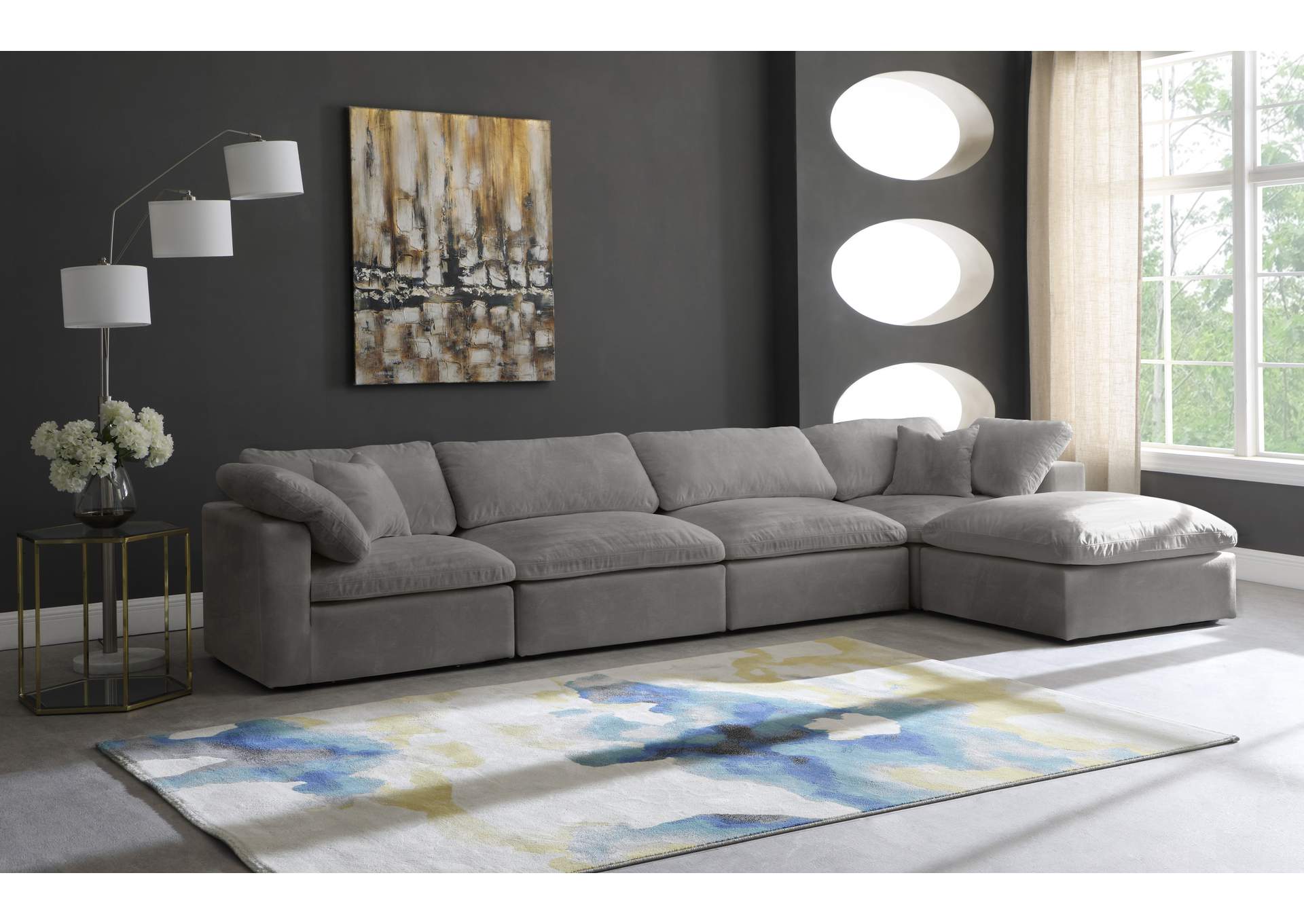 Cozy Grey Velvet Comfort Modular Sectional,Meridian Furniture