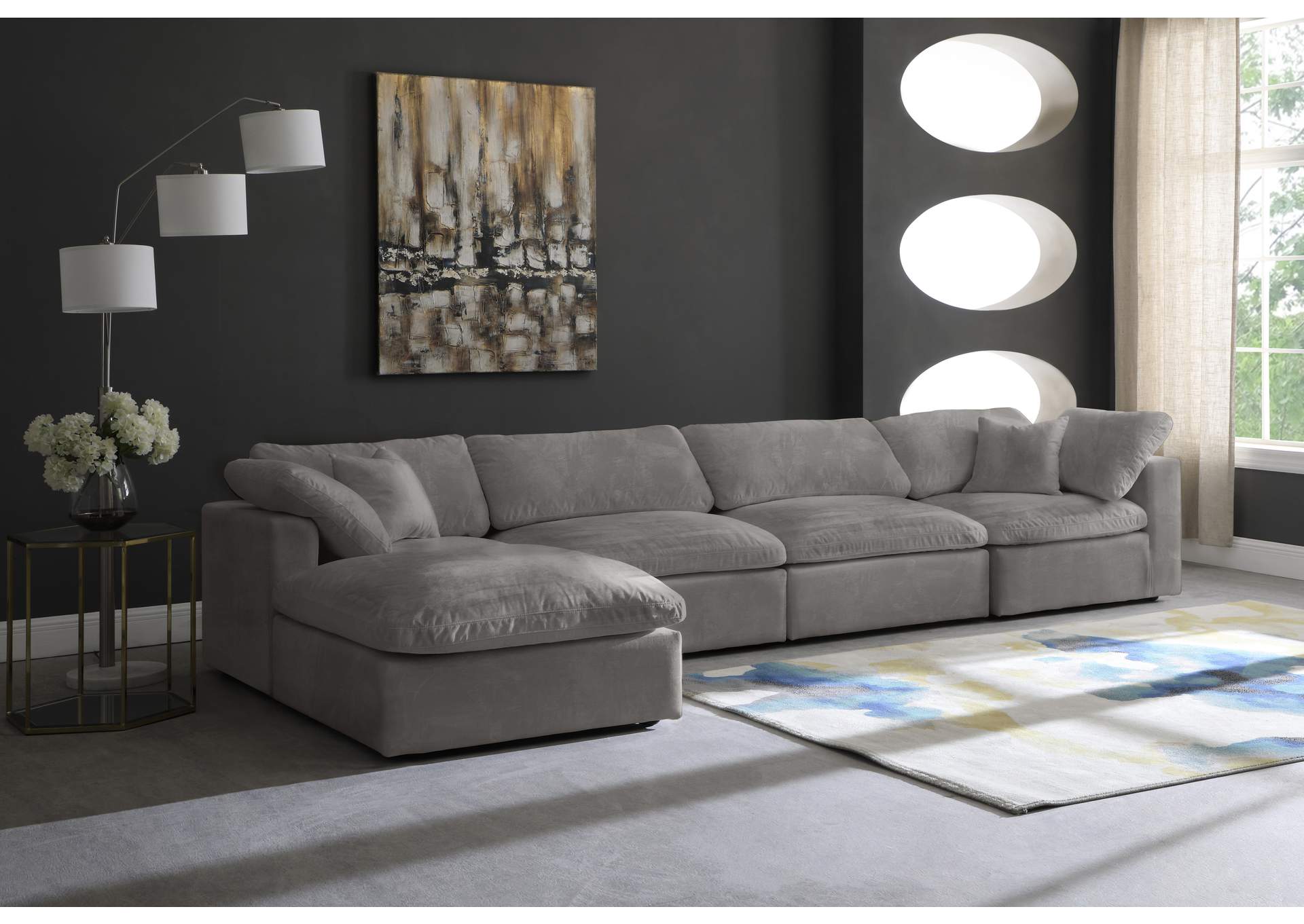 Cozy Grey Velvet Comfort Modular Sectional,Meridian Furniture