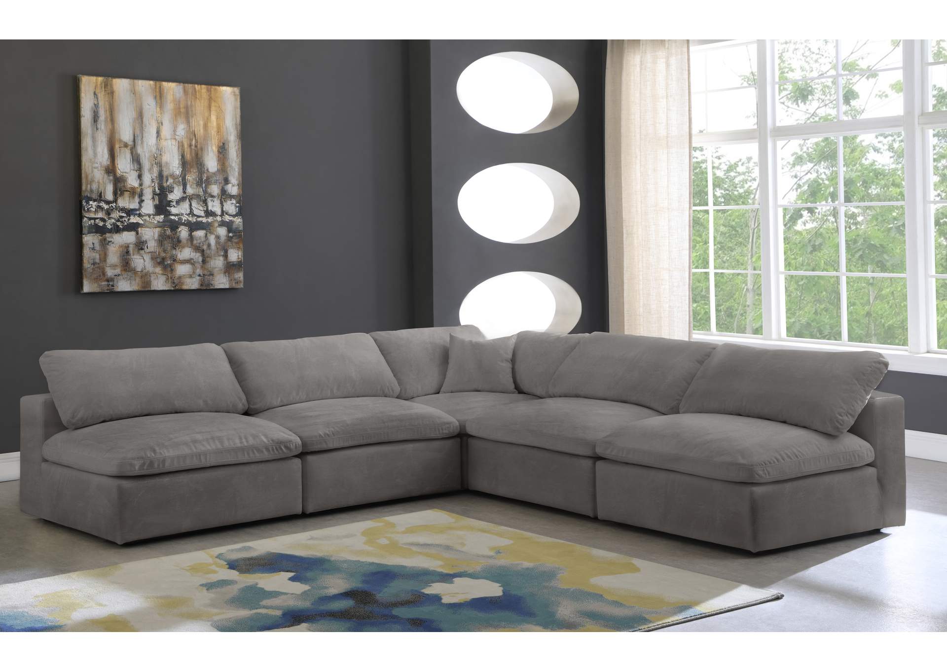 Cozy Grey Velvet Comfort Modular Sectional,Meridian Furniture