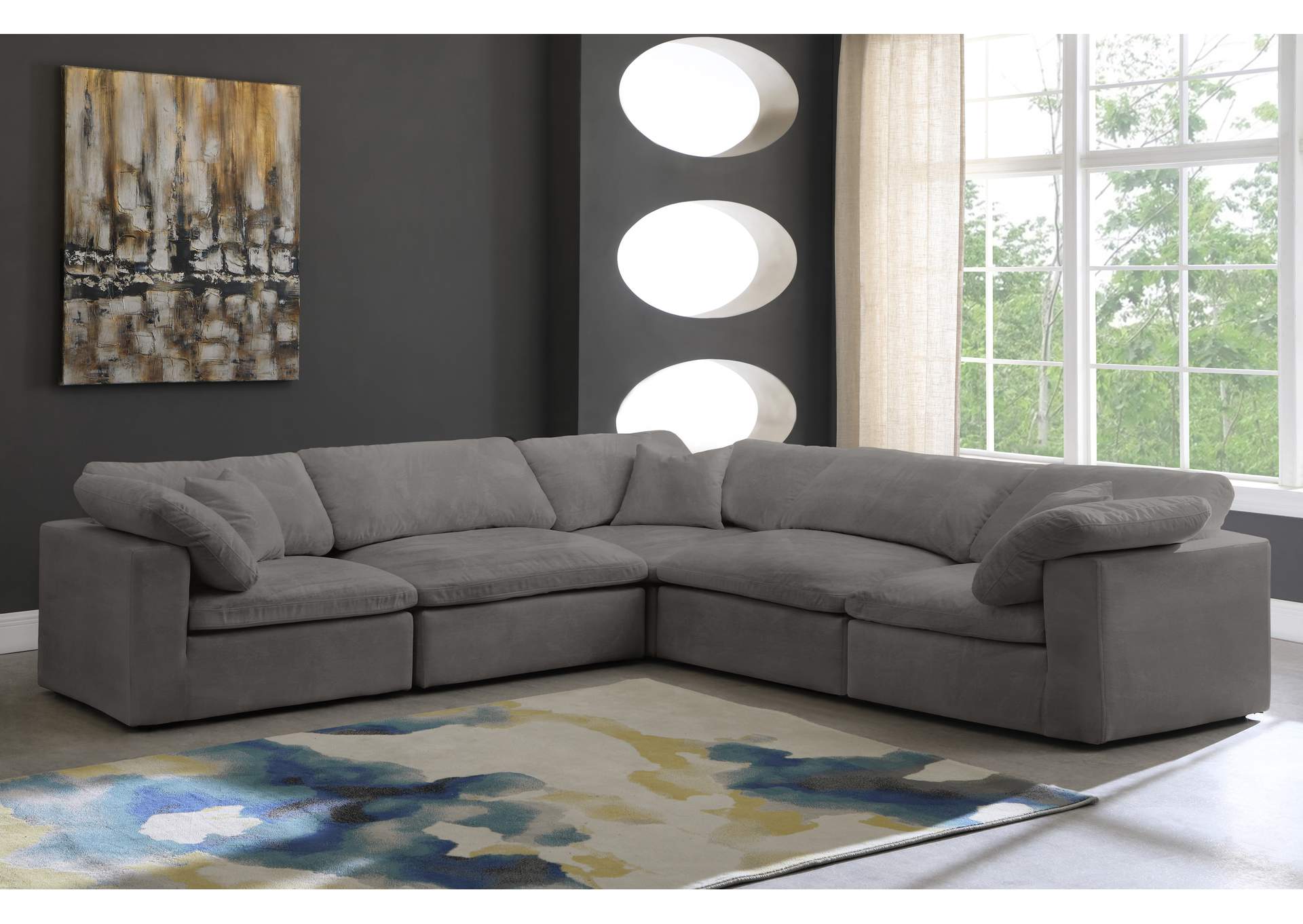 Cozy Grey Velvet Comfort Modular Sectional,Meridian Furniture