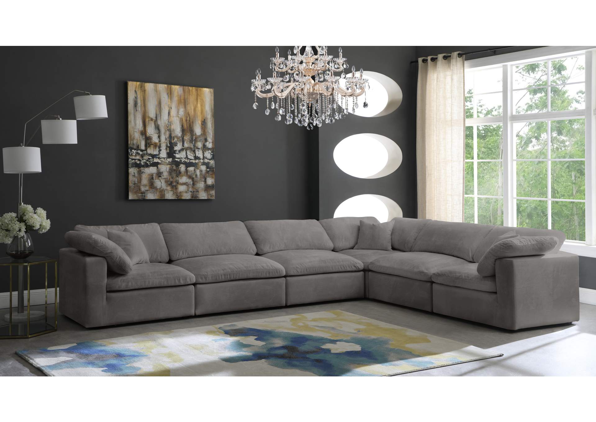 Cozy Grey Velvet Comfort Modular Sectional,Meridian Furniture