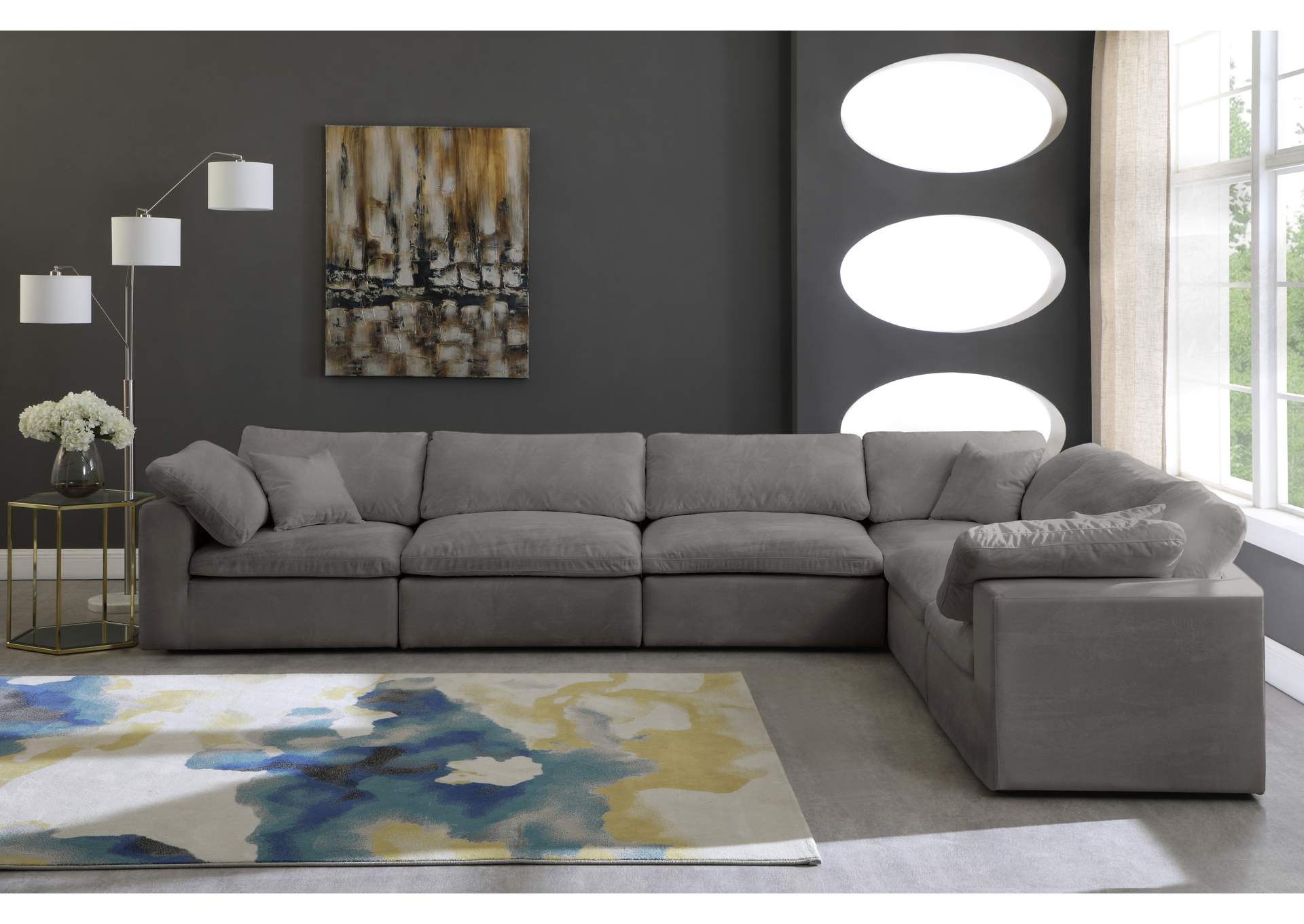 Cozy Grey Velvet Comfort Modular Sectional,Meridian Furniture