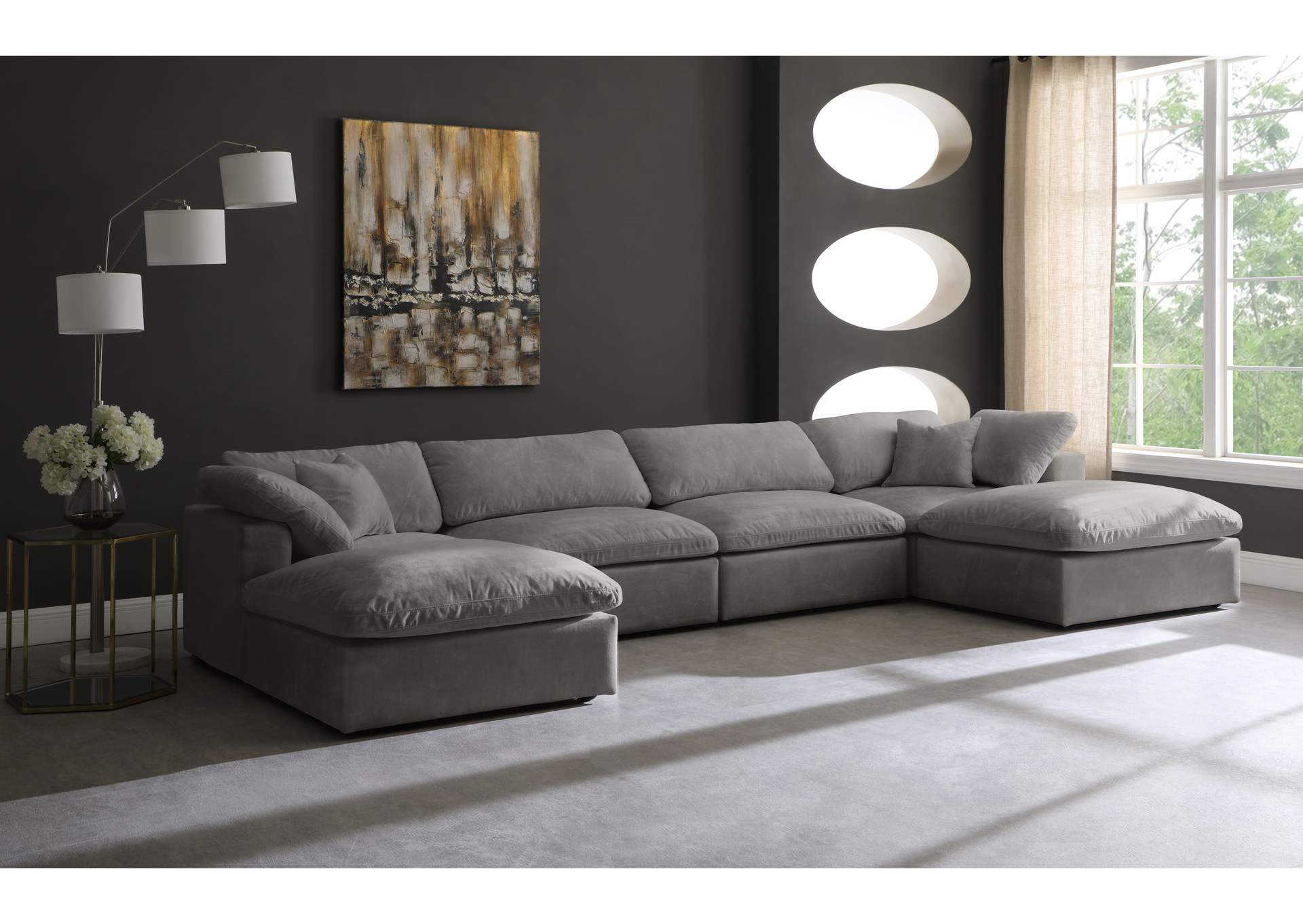 Cozy Grey Velvet Comfort Modular Sectional,Meridian Furniture