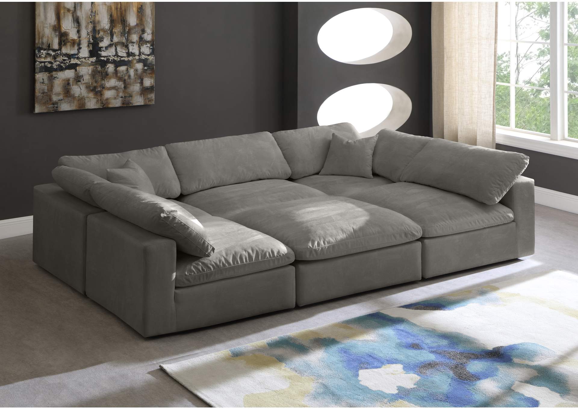 Cozy Grey Velvet Comfort Modular Sectional,Meridian Furniture