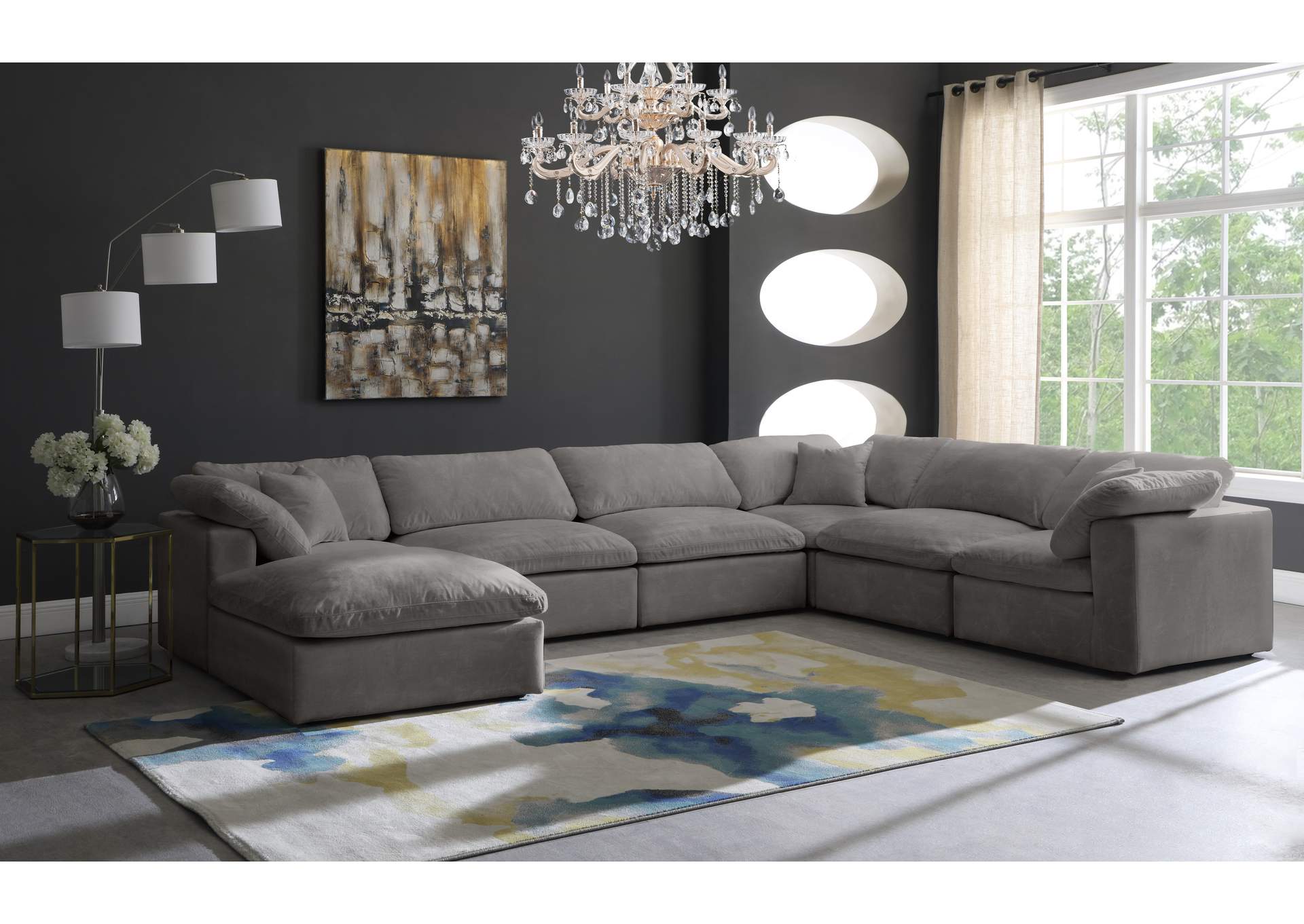 Cozy Grey Velvet Comfort Modular Sectional,Meridian Furniture