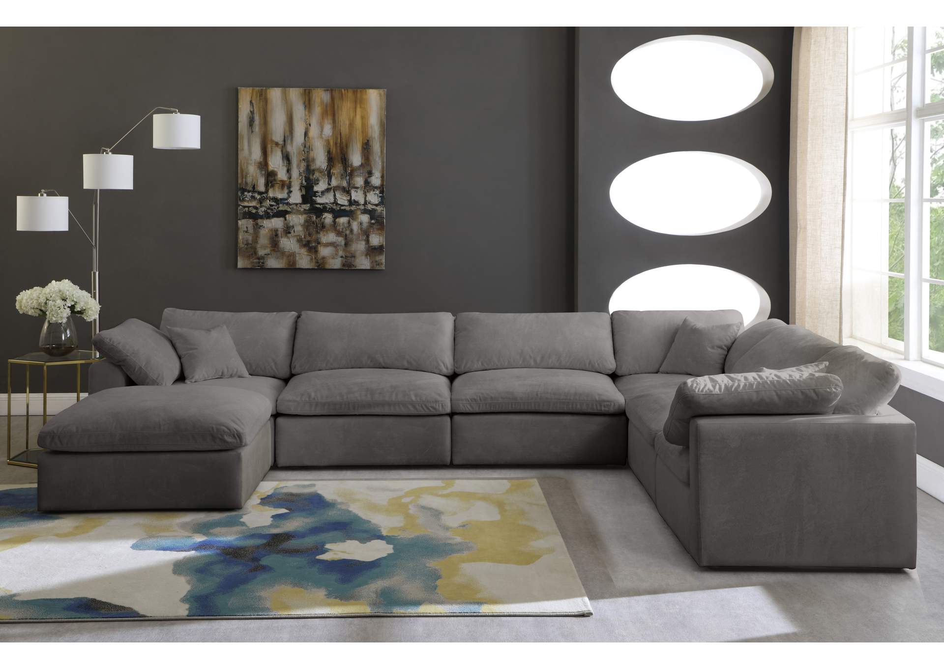 Cozy Grey Velvet Comfort Modular Sectional,Meridian Furniture