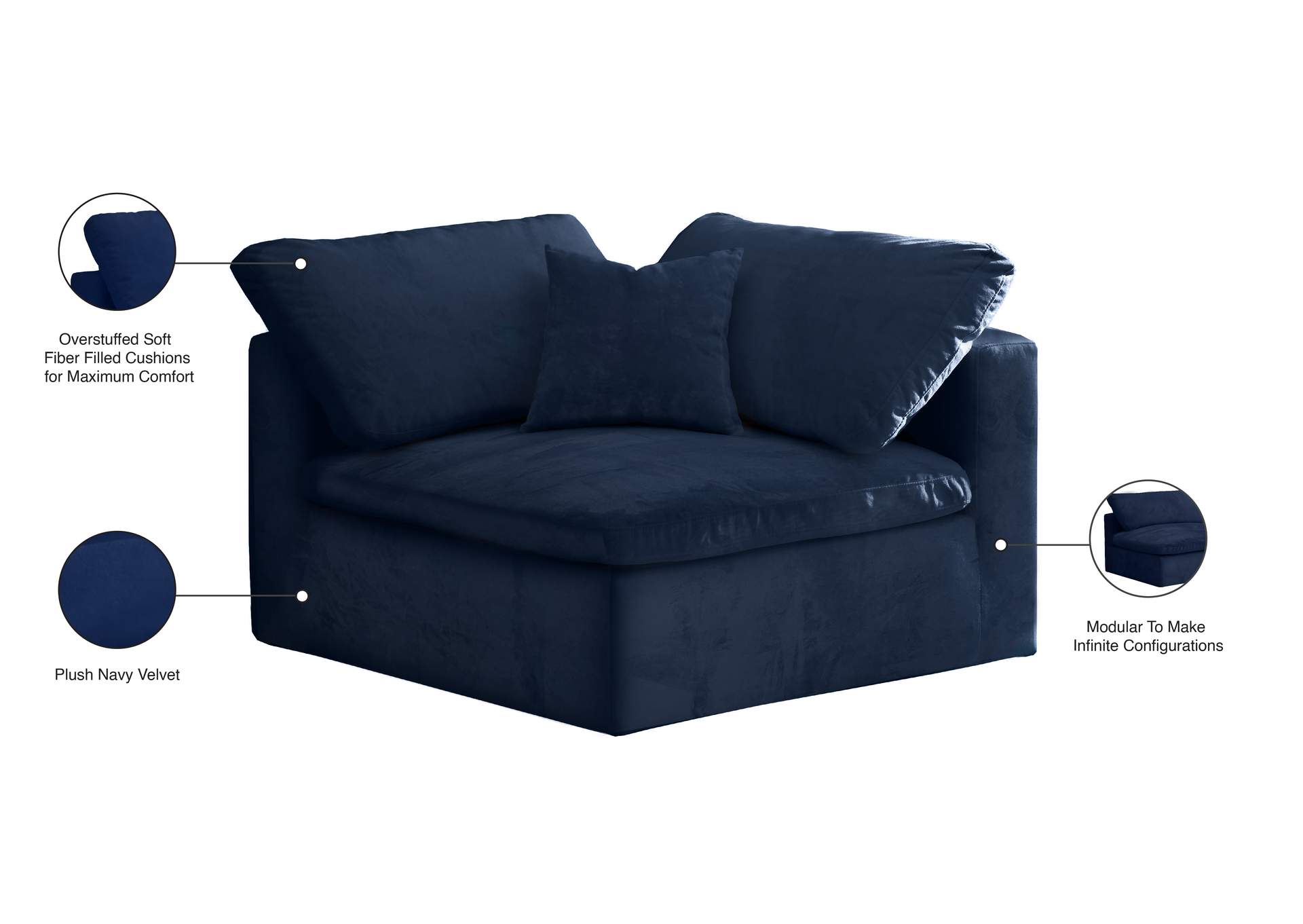 Cozy Navy Velvet Chair,Meridian Furniture