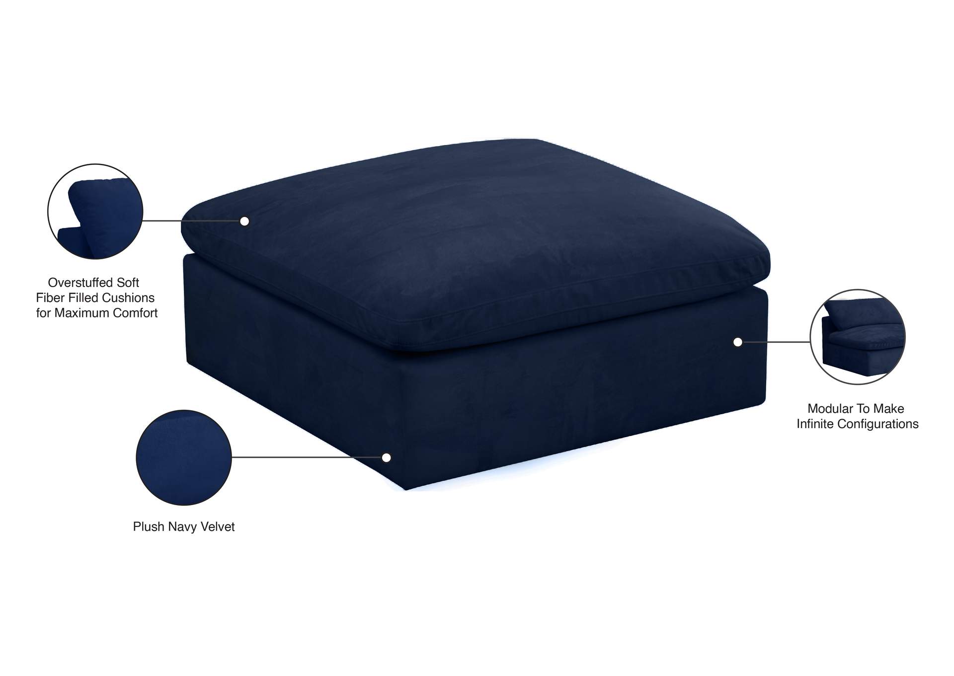 Cozy Navy Velvet Ottoman,Meridian Furniture