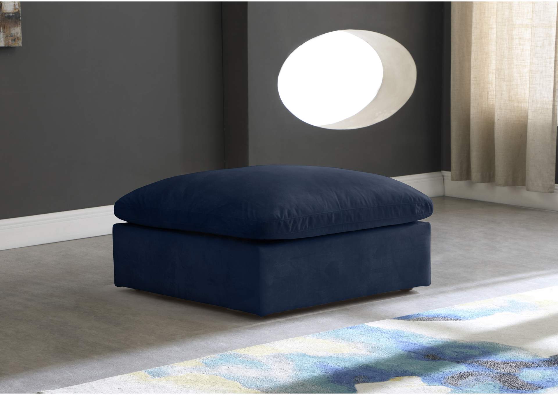 Cozy Navy Velvet Ottoman,Meridian Furniture