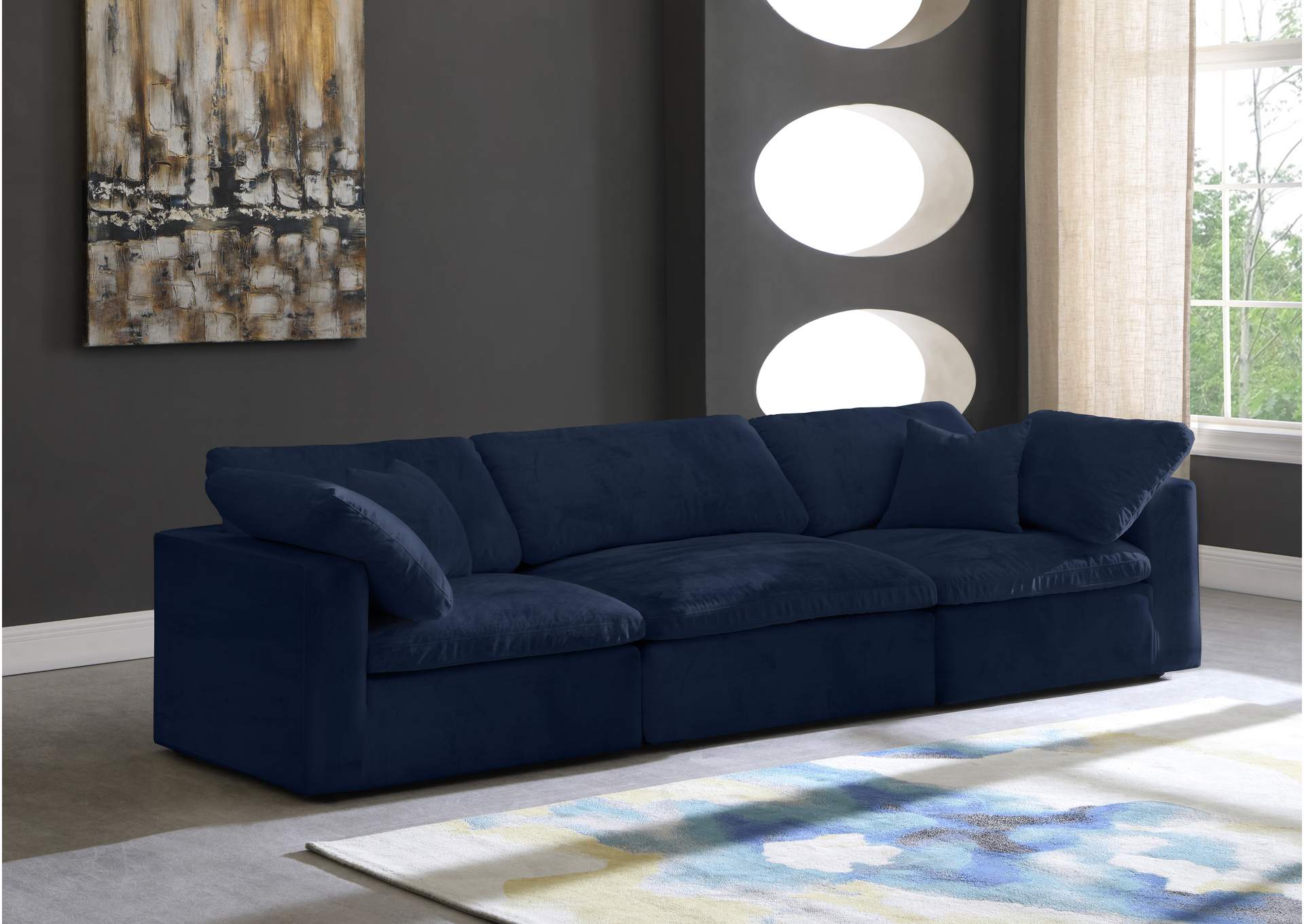 Cozy Navy Velvet Comfort Modular Sofa,Meridian Furniture