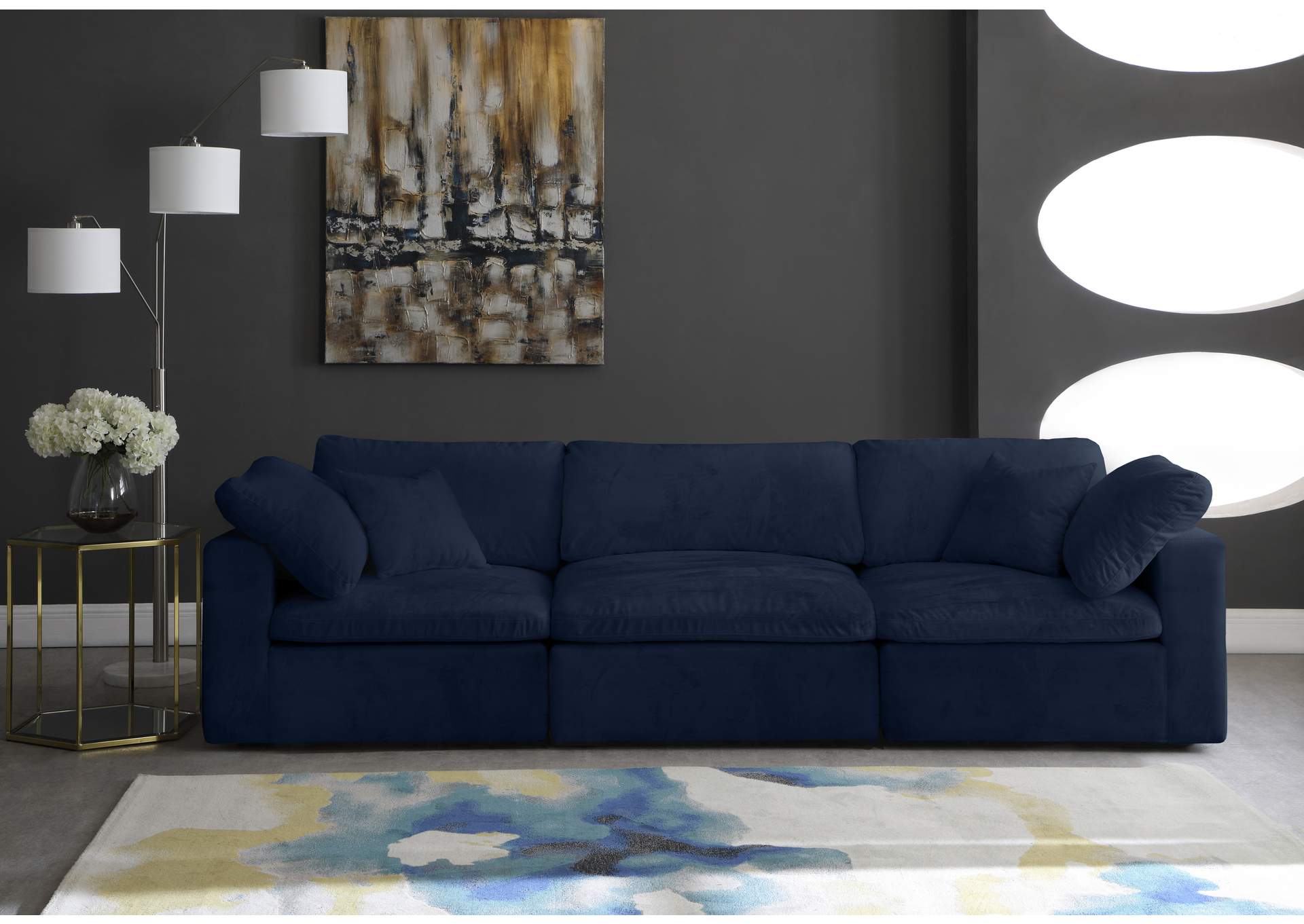 Cozy Navy Velvet Comfort Modular Sofa,Meridian Furniture