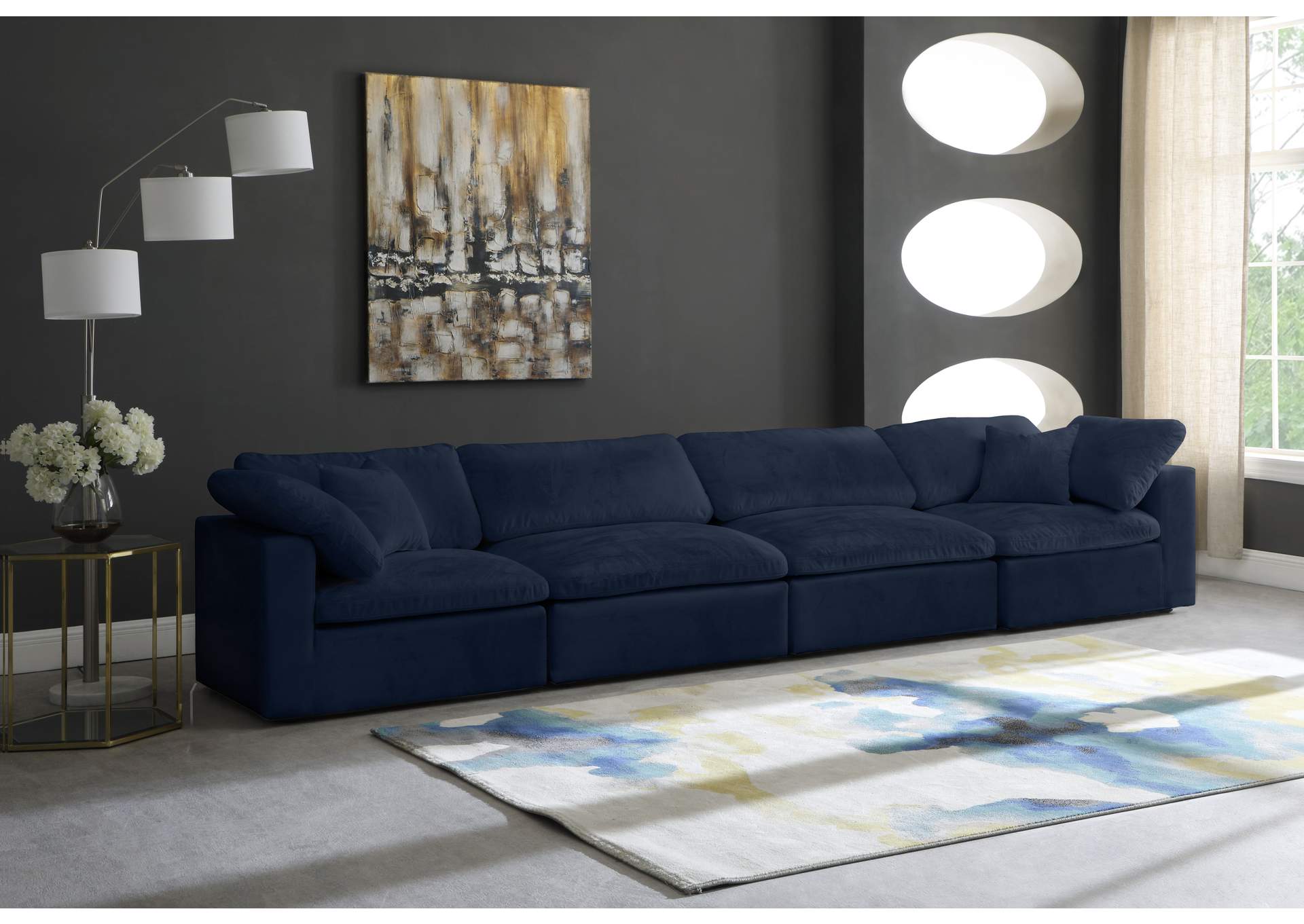 Cozy Navy Velvet Comfort Modular Sofa,Meridian Furniture