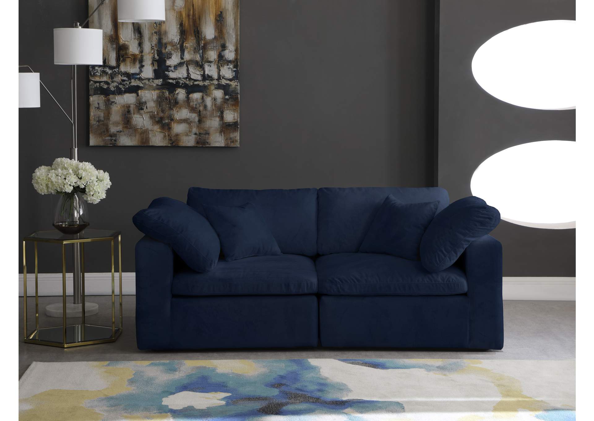 Cozy Navy Velvet Comfort Modular Sofa,Meridian Furniture