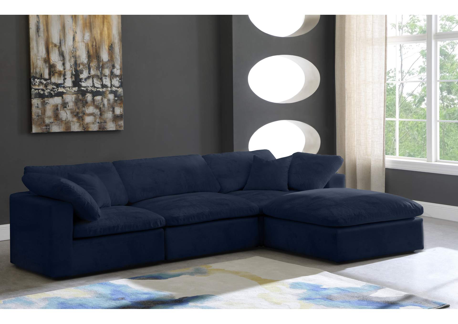 Cozy Navy Velvet Comfort Modular Sectional,Meridian Furniture