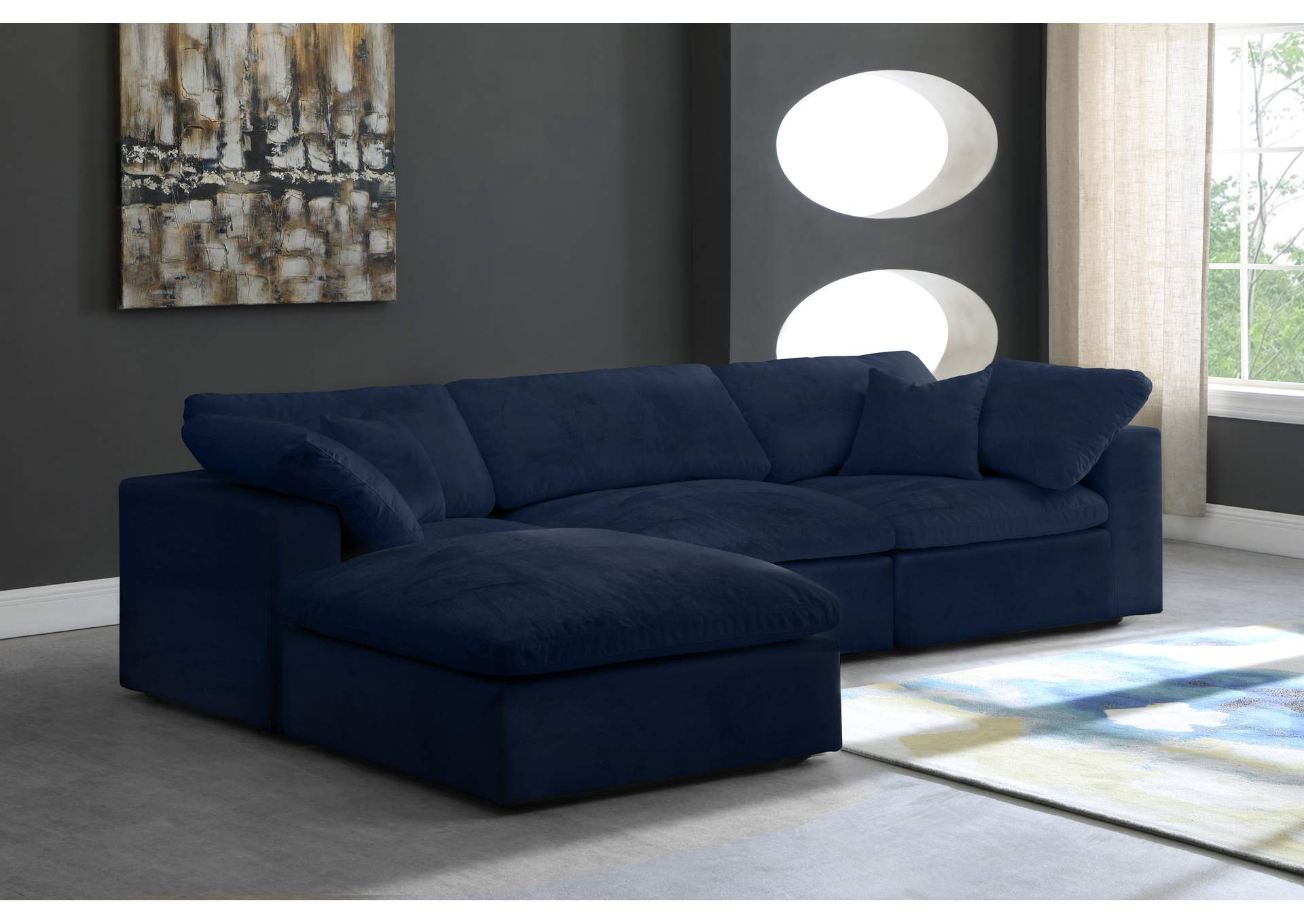 Cozy Navy Velvet Comfort Modular Sectional,Meridian Furniture