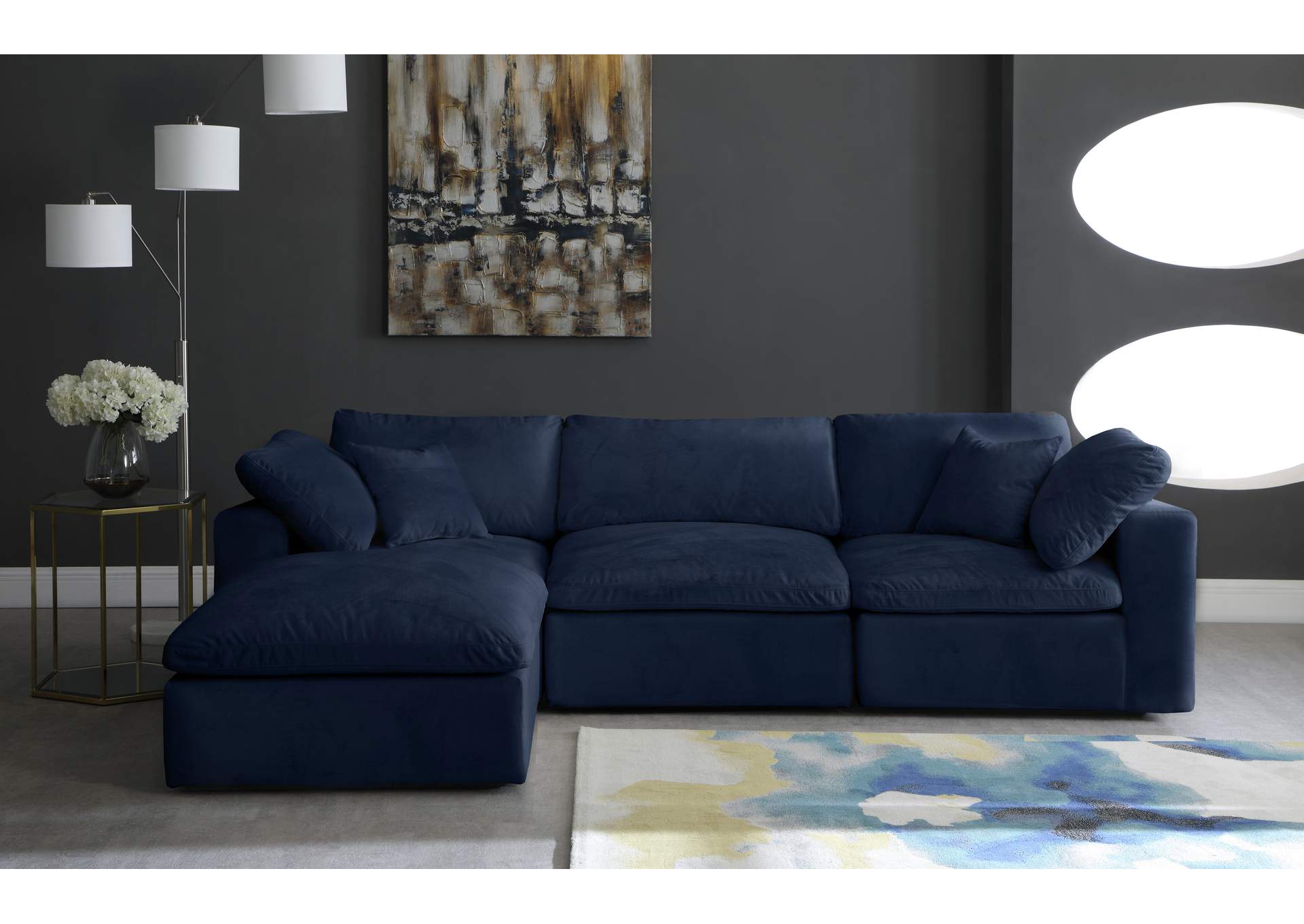 Cozy Navy Velvet Comfort Modular Sectional,Meridian Furniture