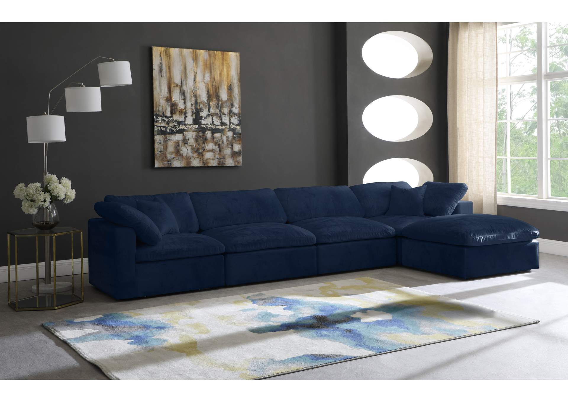 Cozy Navy Velvet Comfort Modular Sectional,Meridian Furniture