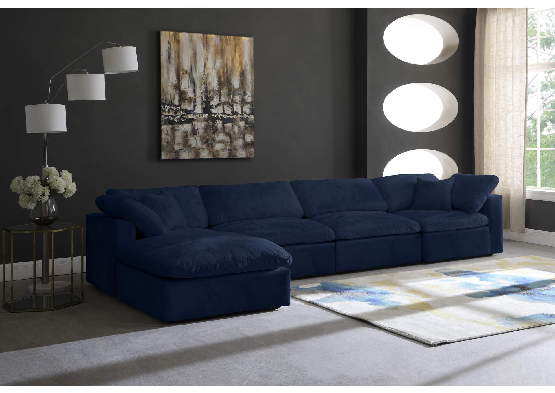 Cozy Navy Velvet Comfort Modular Sectional,Meridian Furniture