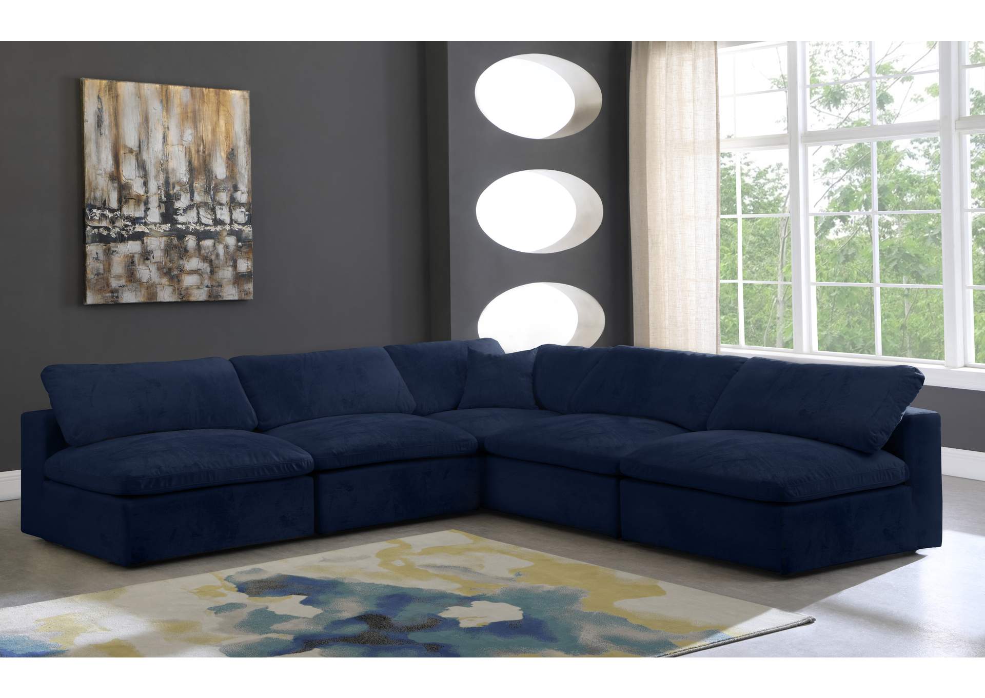 Cozy Navy Velvet Comfort Modular Sectional,Meridian Furniture