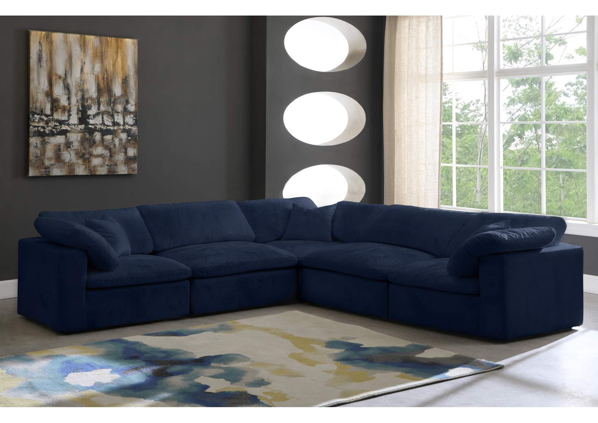 Cozy Navy Velvet Comfort Modular Sectional,Meridian Furniture