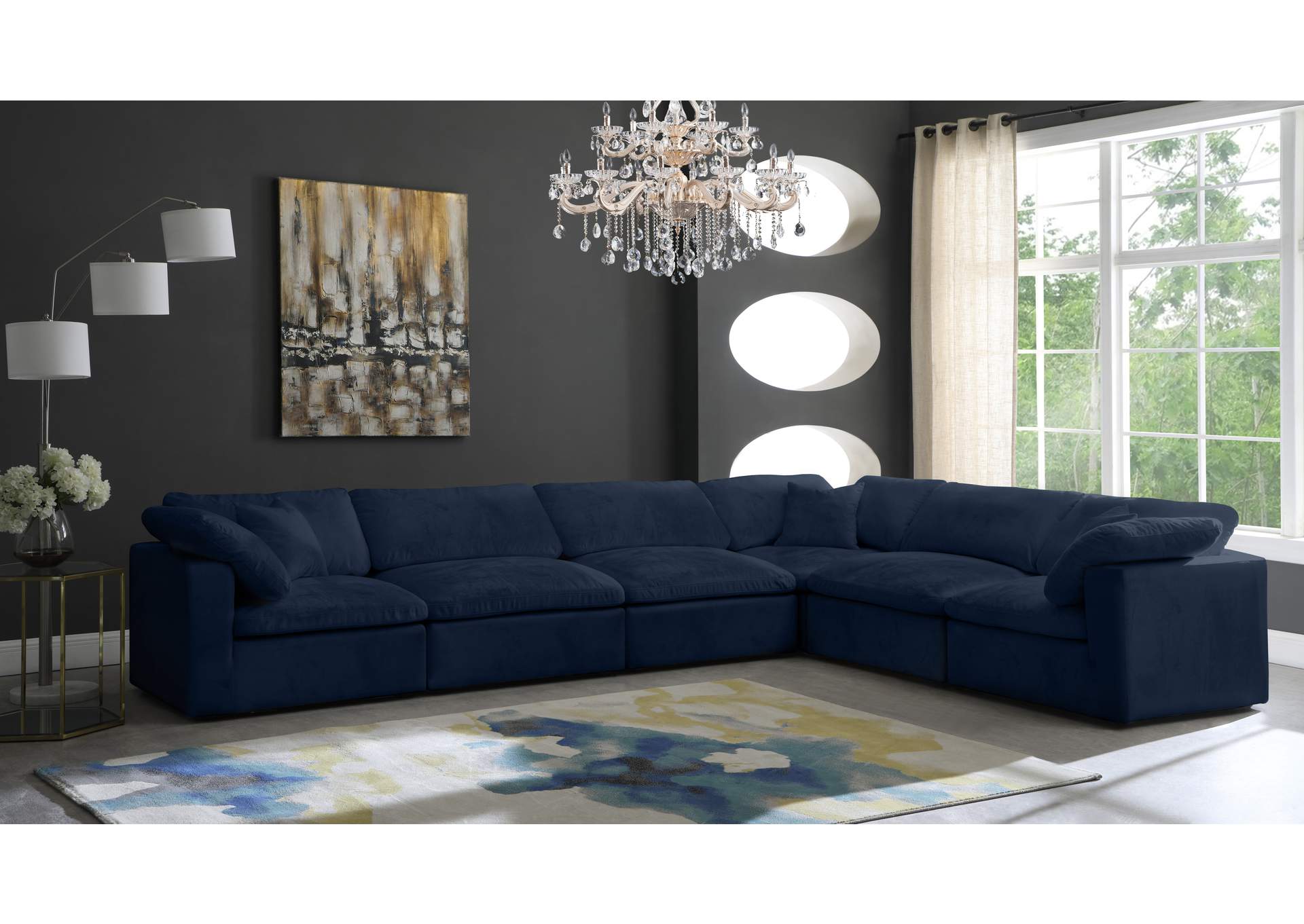 Cozy Navy Velvet Comfort Modular Sectional,Meridian Furniture