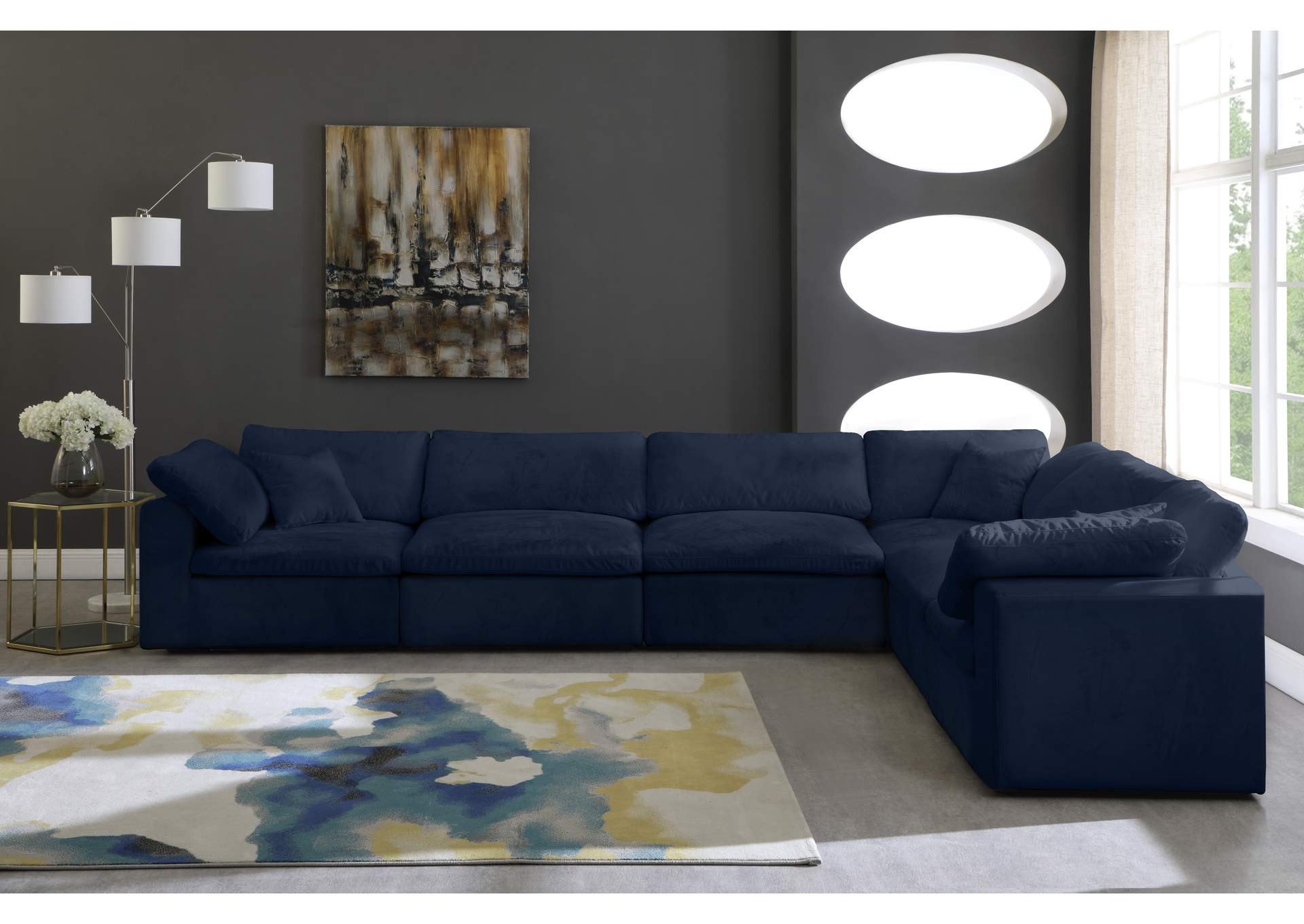 Cozy Navy Velvet Comfort Modular Sectional,Meridian Furniture