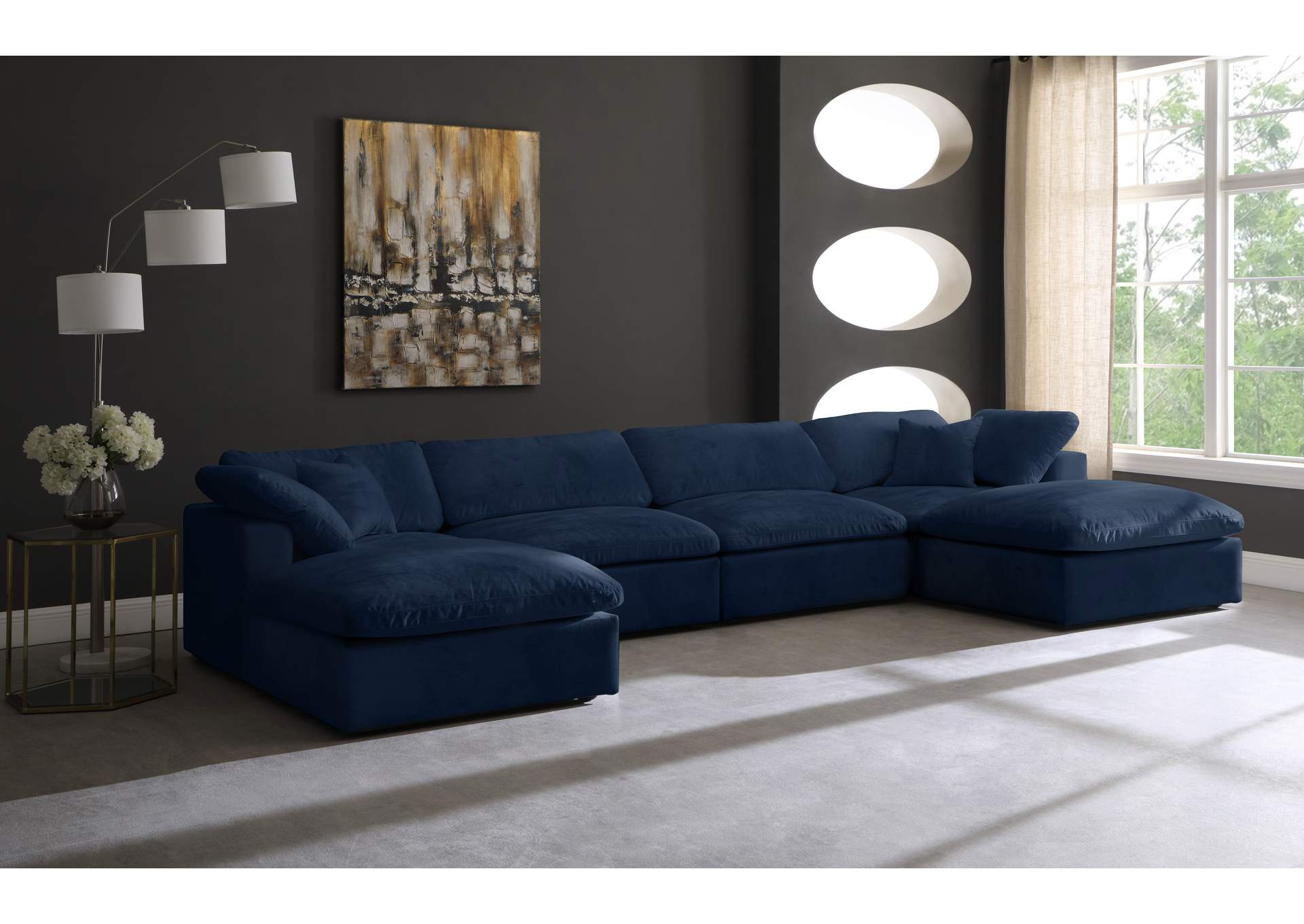 Cozy Navy Velvet Comfort Modular Sectional,Meridian Furniture