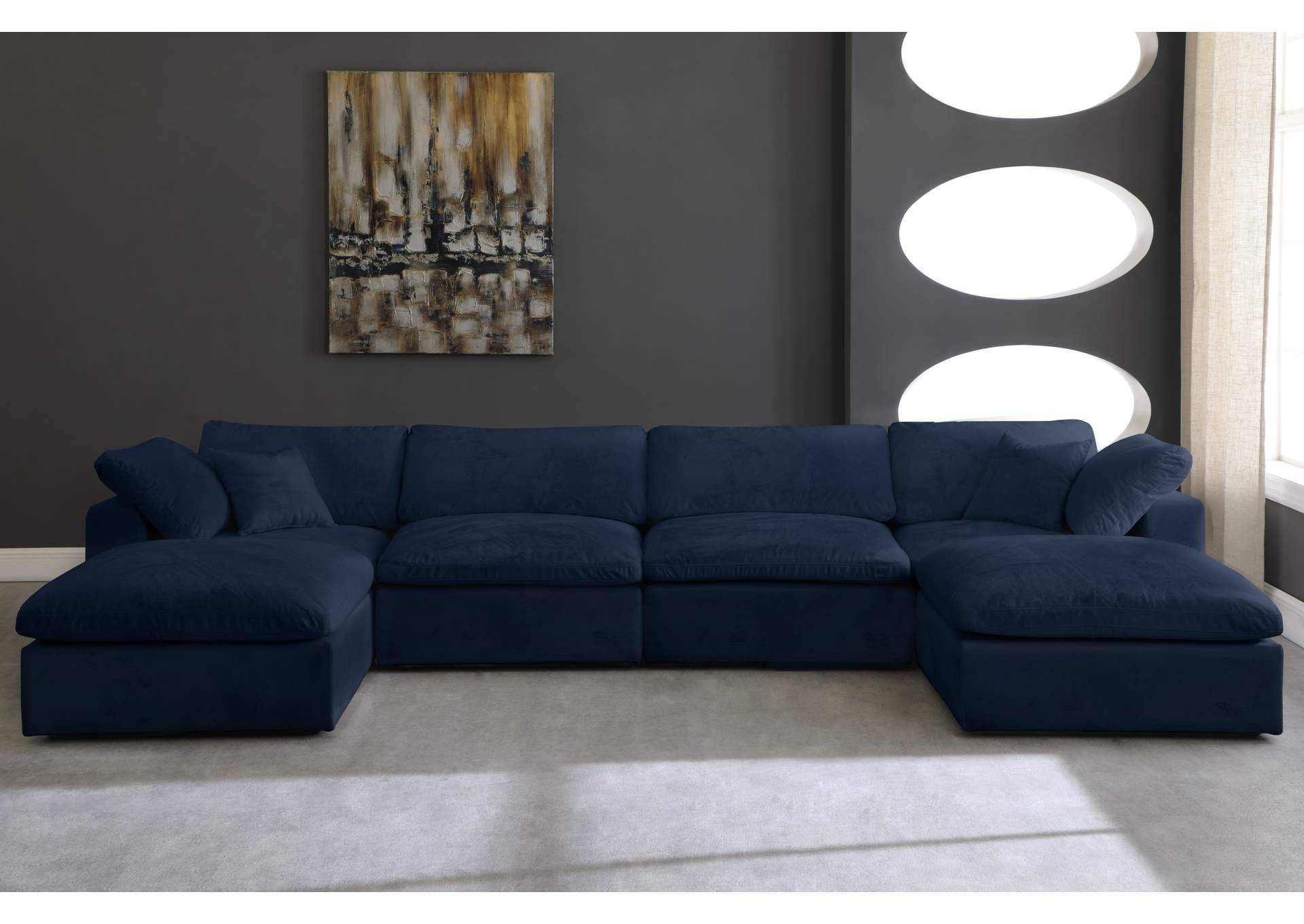 Cozy Navy Velvet Comfort Modular Sectional,Meridian Furniture