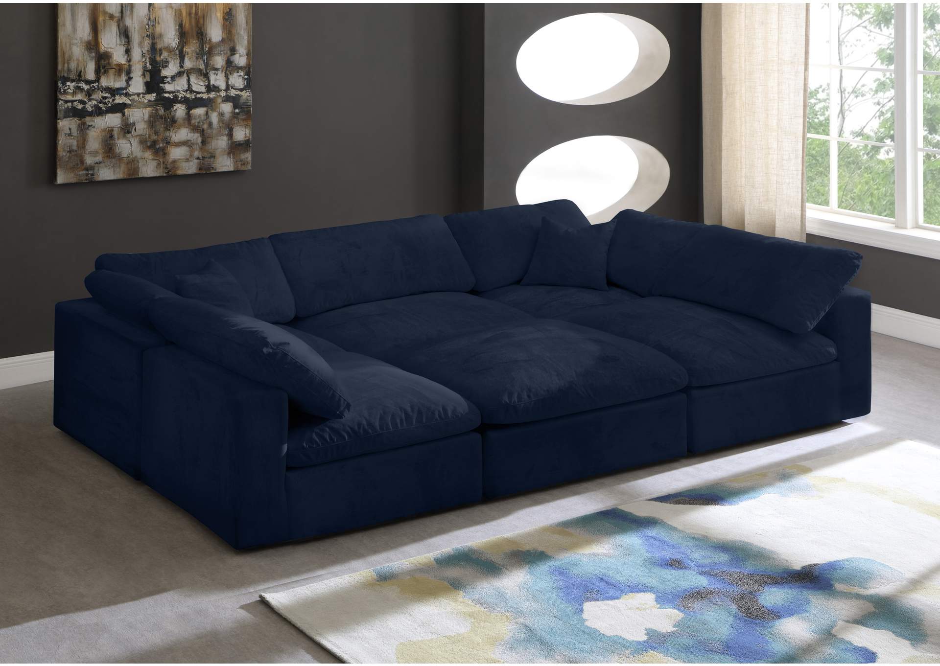 Cozy Navy Velvet Comfort Modular Sectional,Meridian Furniture