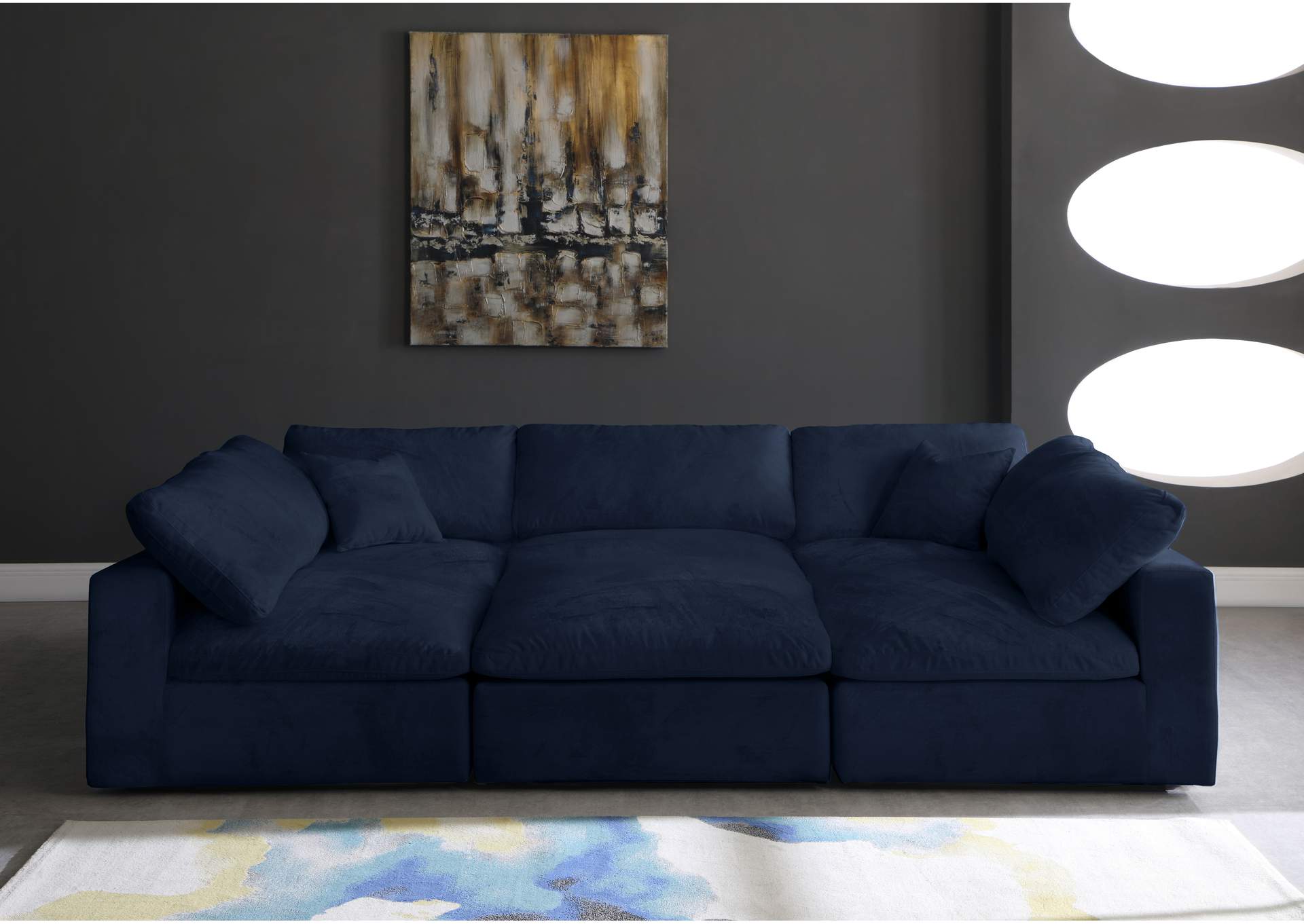 Cozy Navy Velvet Comfort Modular Sectional,Meridian Furniture