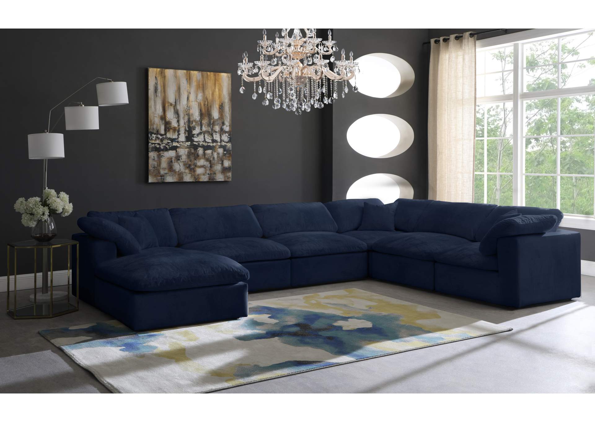 Cozy Navy Velvet Comfort Modular Sectional,Meridian Furniture