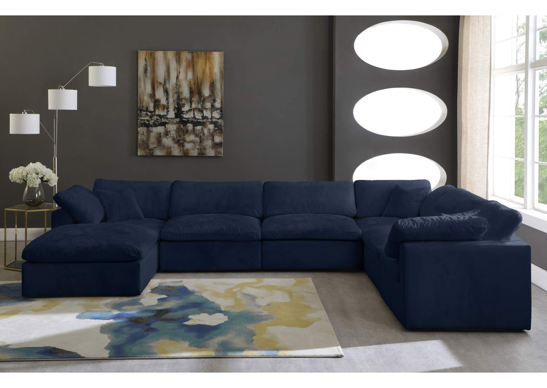 Cozy Navy Velvet Comfort Modular Sectional,Meridian Furniture