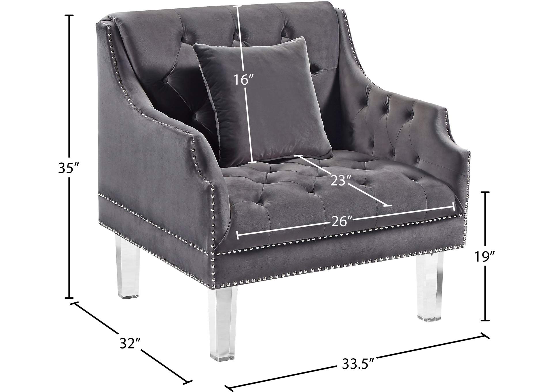 Roxy Grey Velvet Chair,Meridian Furniture