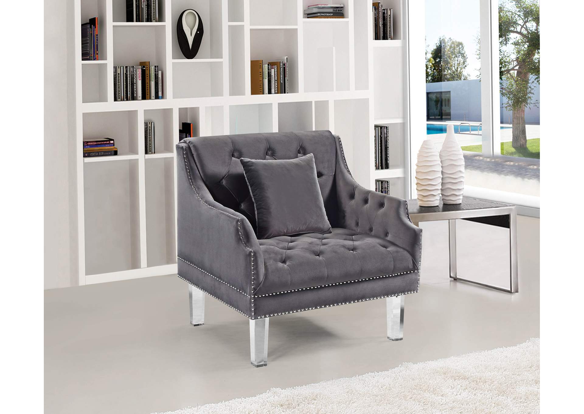 Roxy Grey Velvet Chair,Meridian Furniture